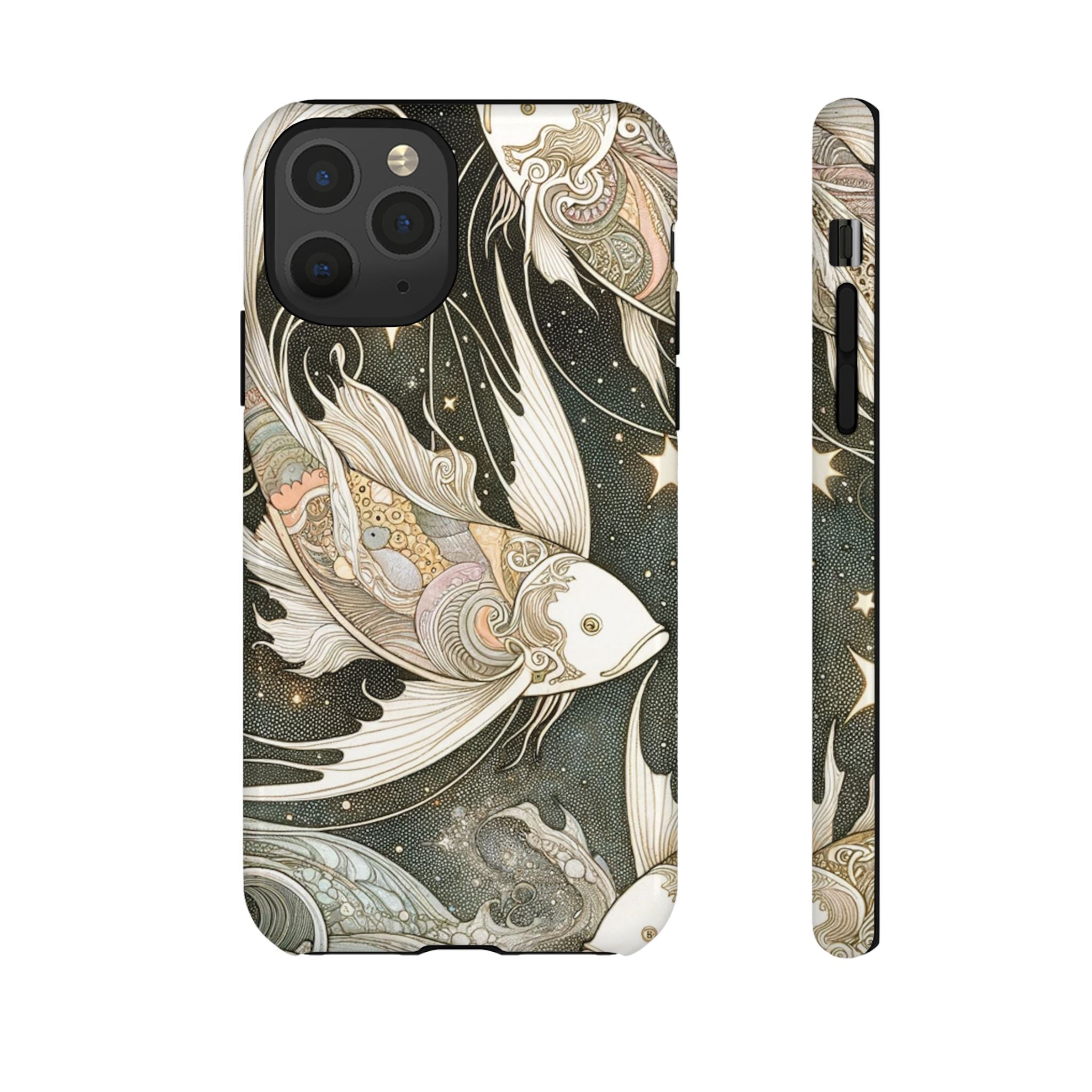 Artistic Phone Case, Cosmic Fish Design, Phone Accessory, Unique Gift, Zodiac Decor, Starry Night Vibes
