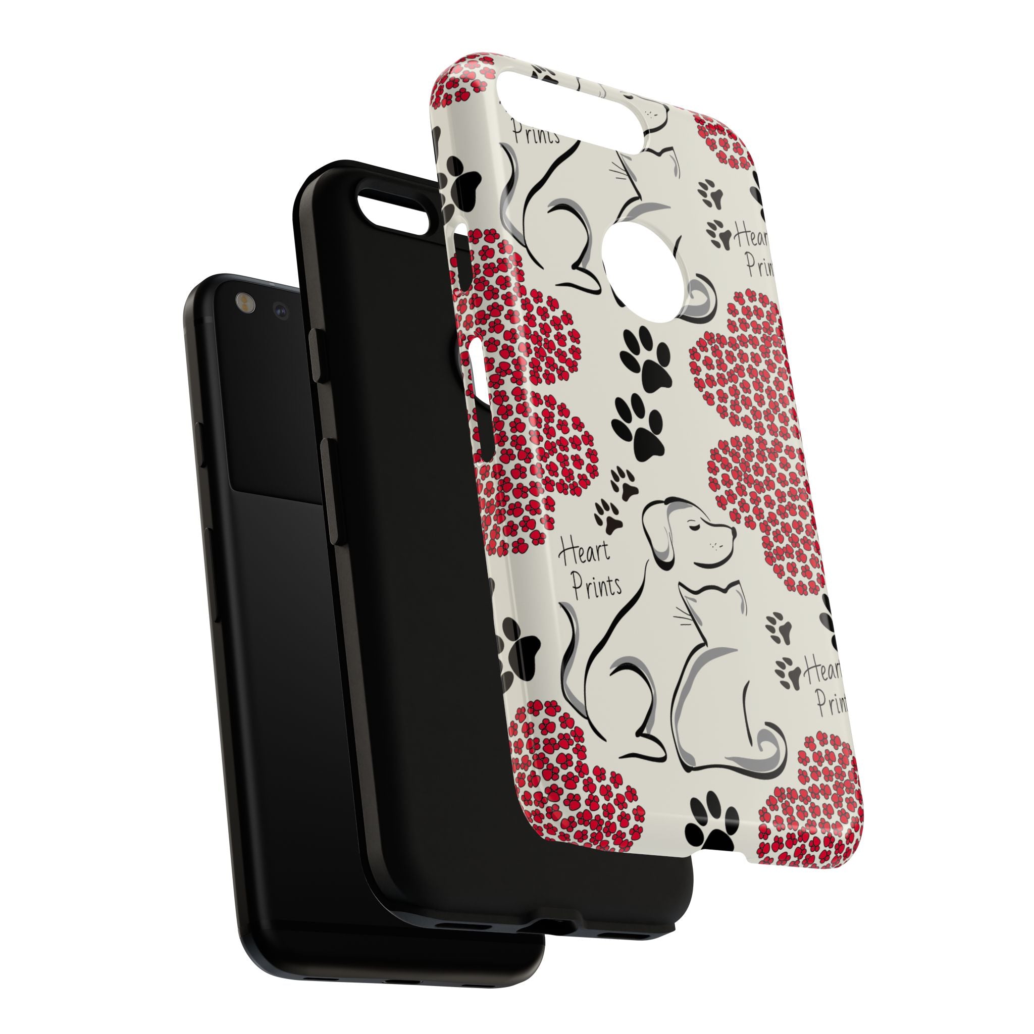 Stylish Phone Case with Heart Prints for Pet Lovers, Dog Lover Gift, Floral Pattern, Customizable Design, Cute Animal Accessories