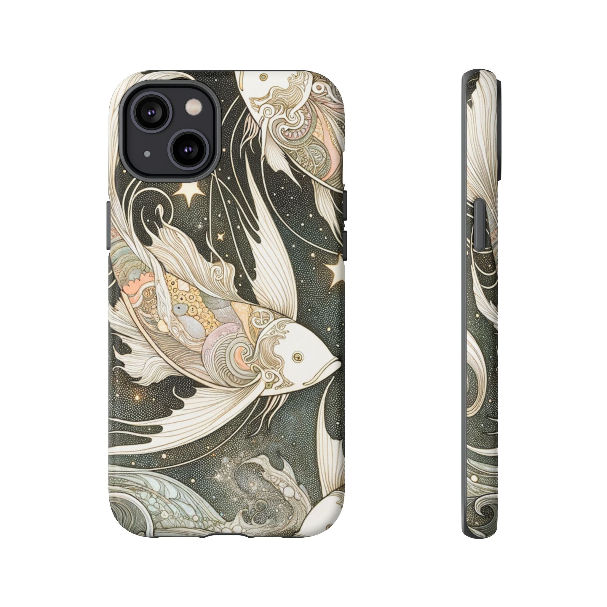 Artistic Phone Case, Cosmic Fish Design, Phone Accessory, Unique Gift, Zodiac Decor, Starry Night Vibes