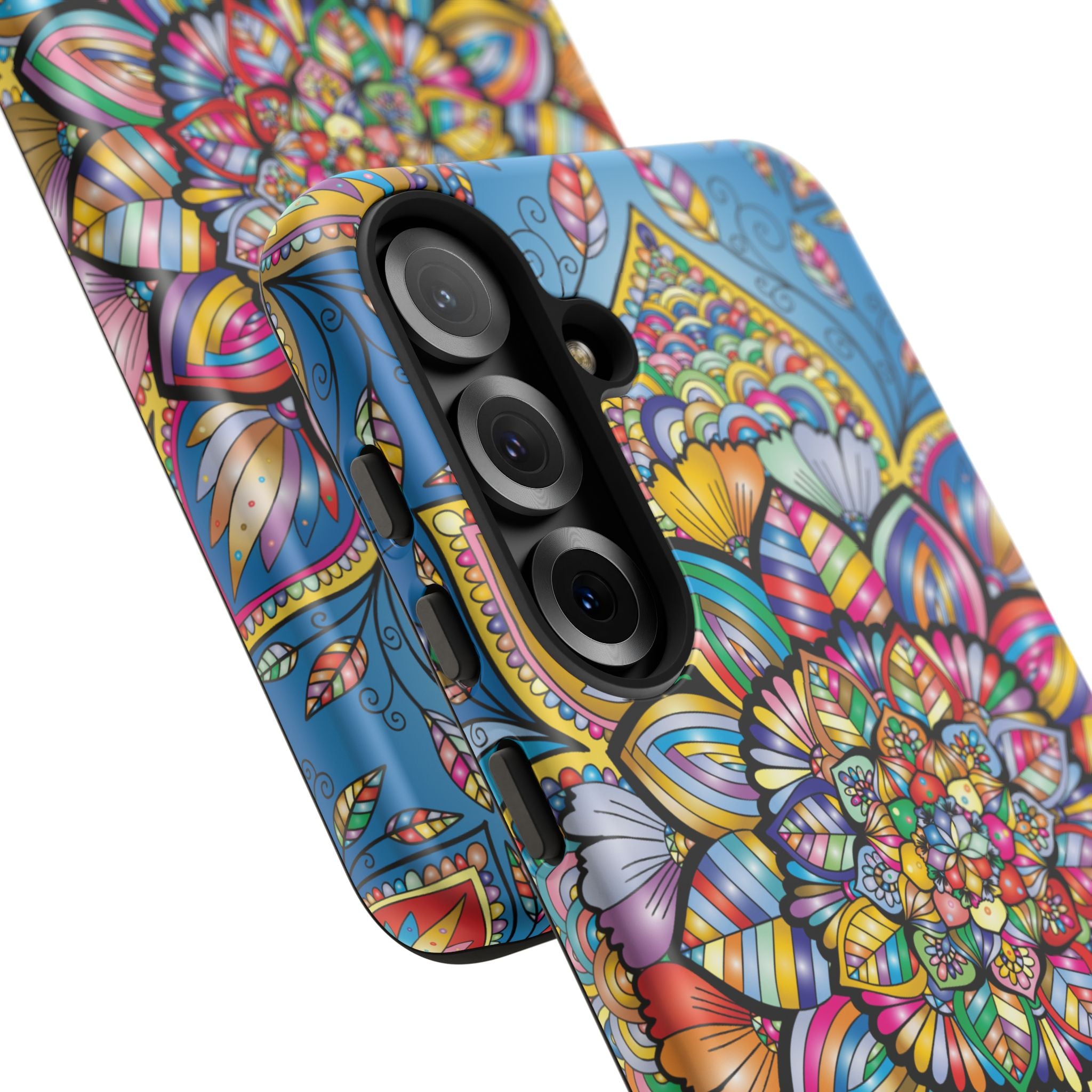 Vibrant Floral Phone Case, Tough Phone Cover, Colorful Mobile Accessory, Artistic Gift, Mandala Design, Everyday Use