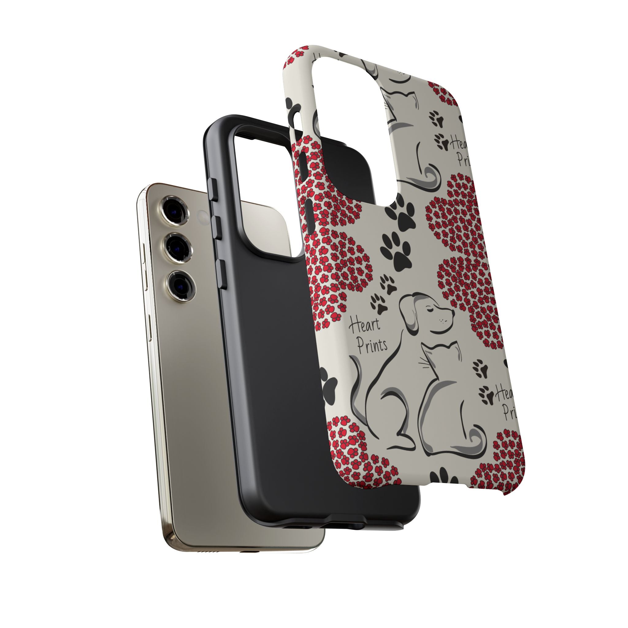 Stylish Phone Case with Heart Prints for Pet Lovers, Dog Lover Gift, Floral Pattern, Customizable Design, Cute Animal Accessories