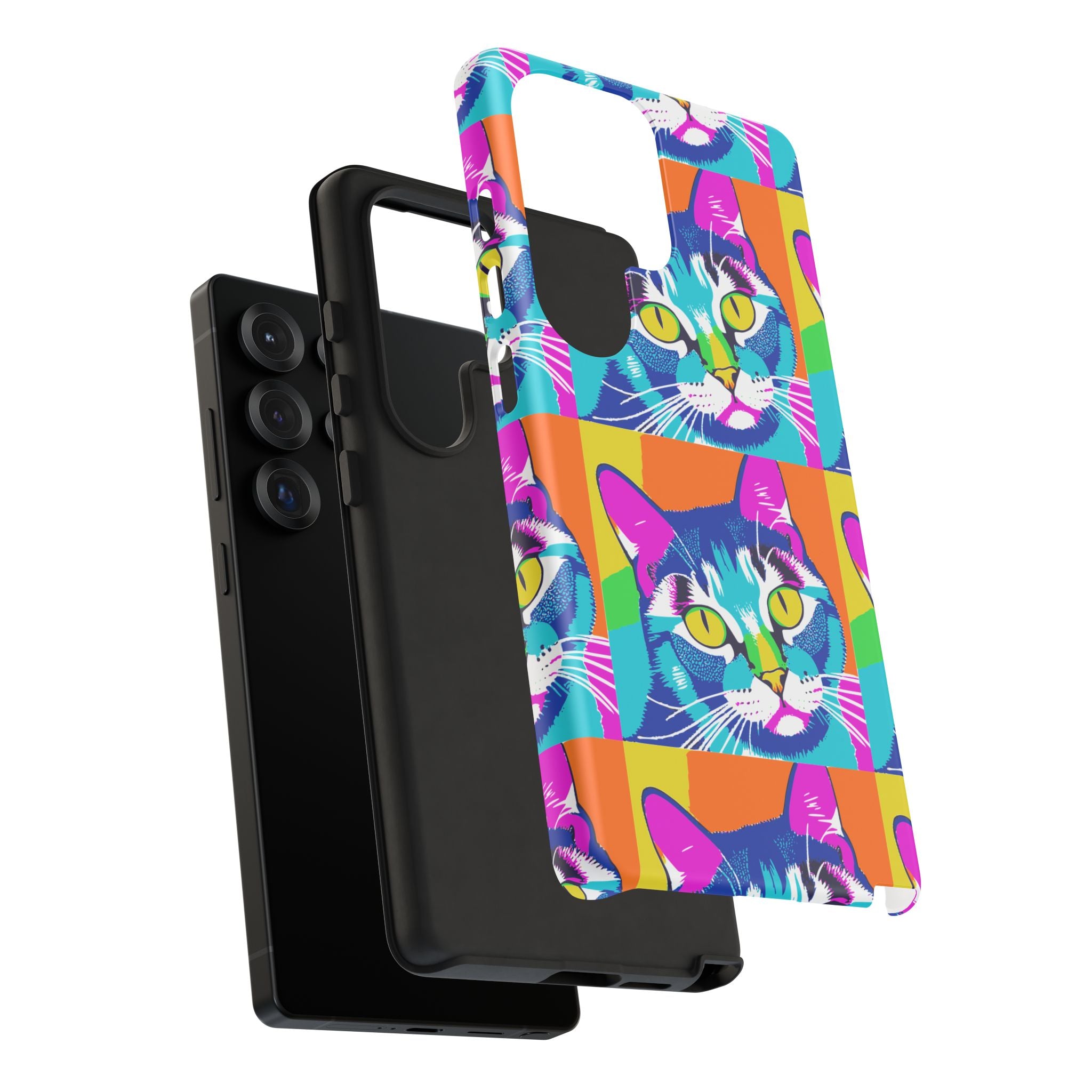 Colorful Cat Phone Case, Vibrant Animal Cover, Unique Pet Lover Gift, Fun Pop Art Style, Trendy Gadget Accessory