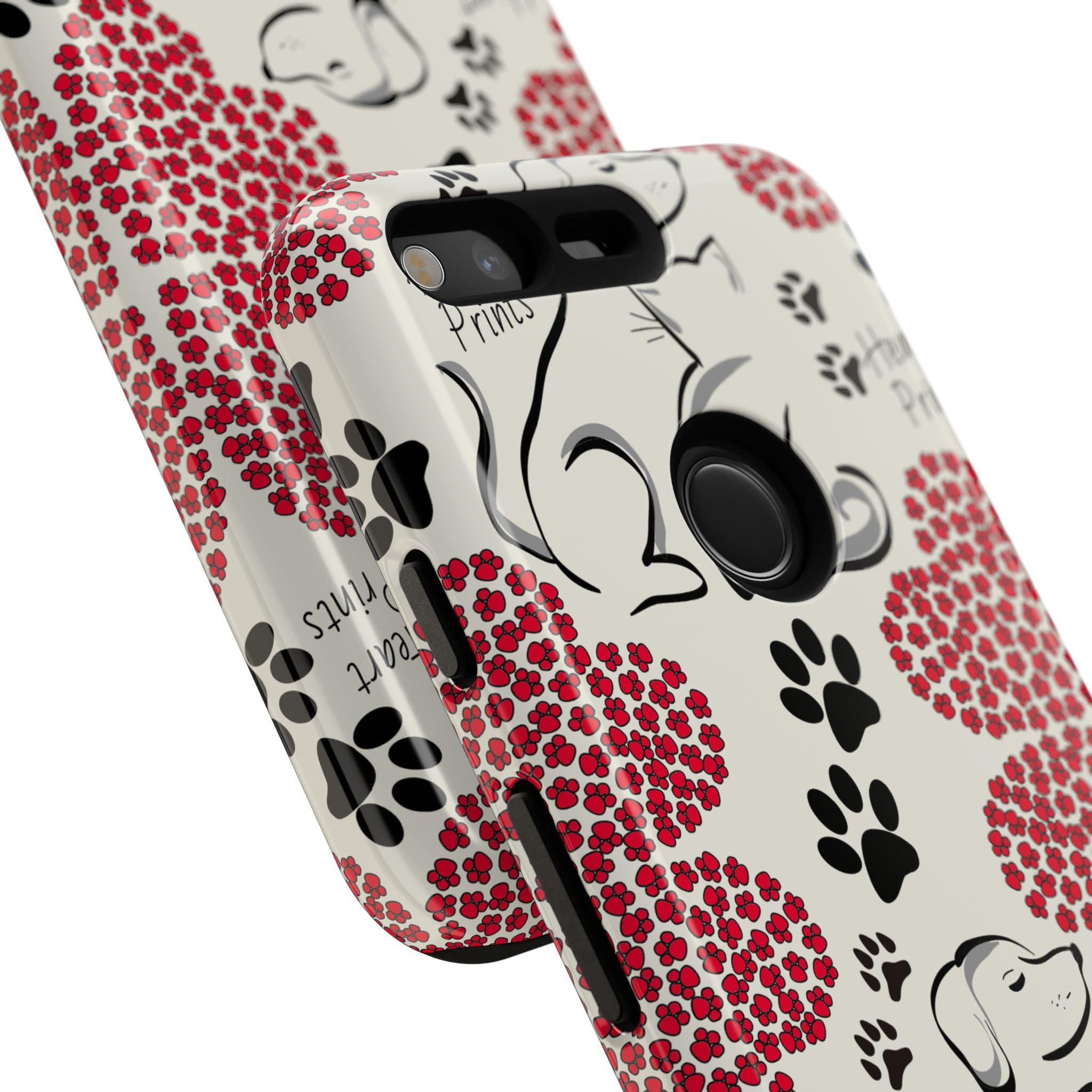 Stylish Phone Case with Heart Prints for Pet Lovers, Dog Lover Gift, Floral Pattern, Customizable Design, Cute Animal Accessories