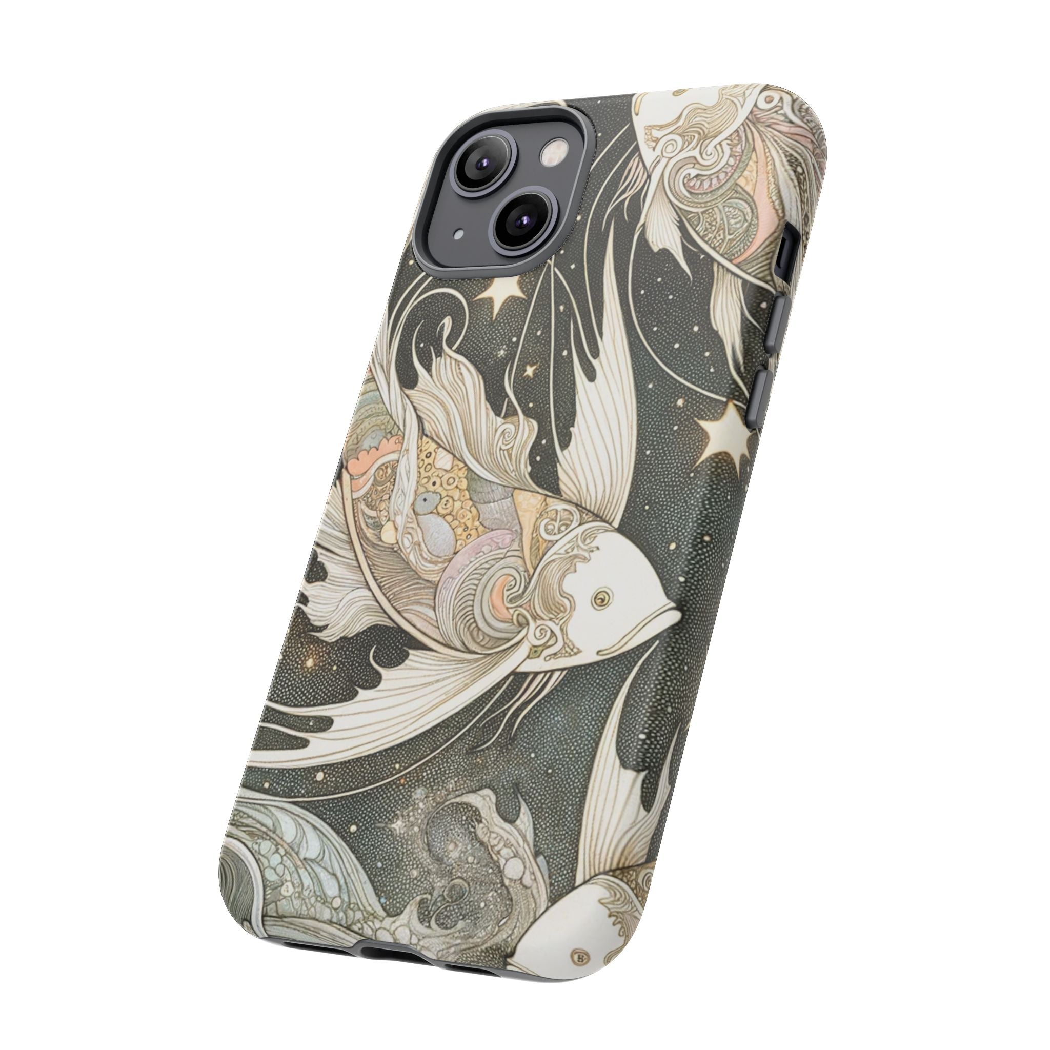 Artistic Phone Case, Cosmic Fish Design, Phone Accessory, Unique Gift, Zodiac Decor, Starry Night Vibes