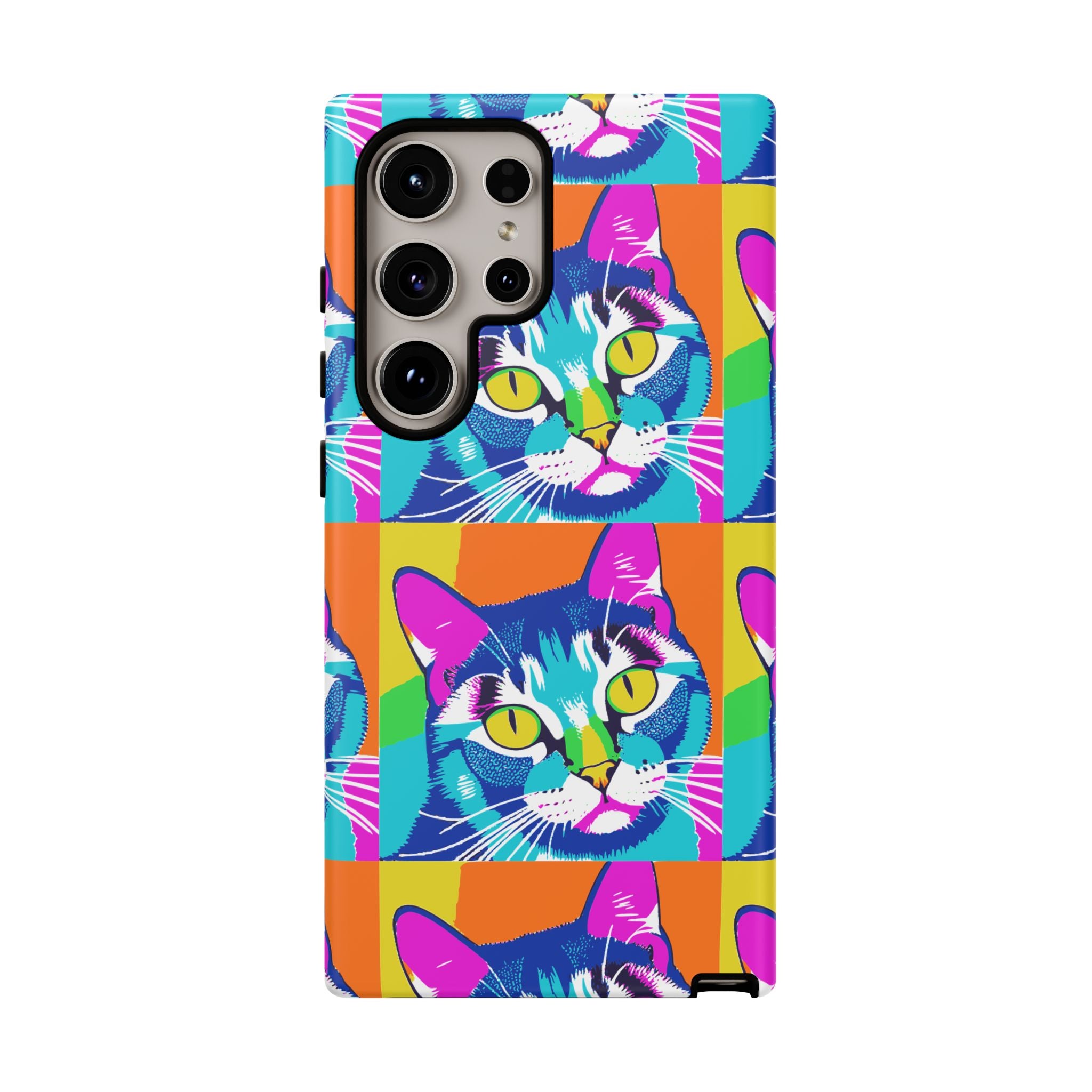 Colorful Cat Phone Case, Vibrant Animal Cover, Unique Pet Lover Gift, Fun Pop Art Style, Trendy Gadget Accessory
