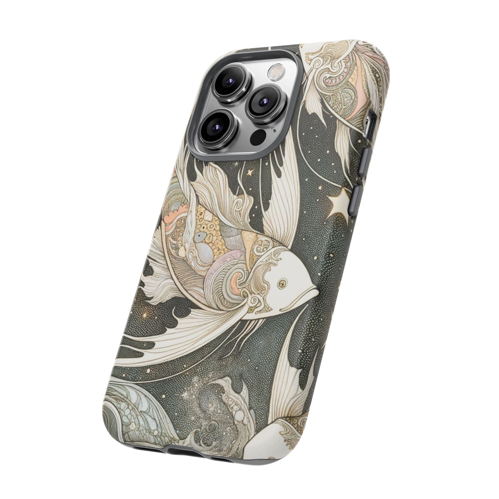 Artistic Phone Case, Cosmic Fish Design, Phone Accessory, Unique Gift, Zodiac Decor, Starry Night Vibes