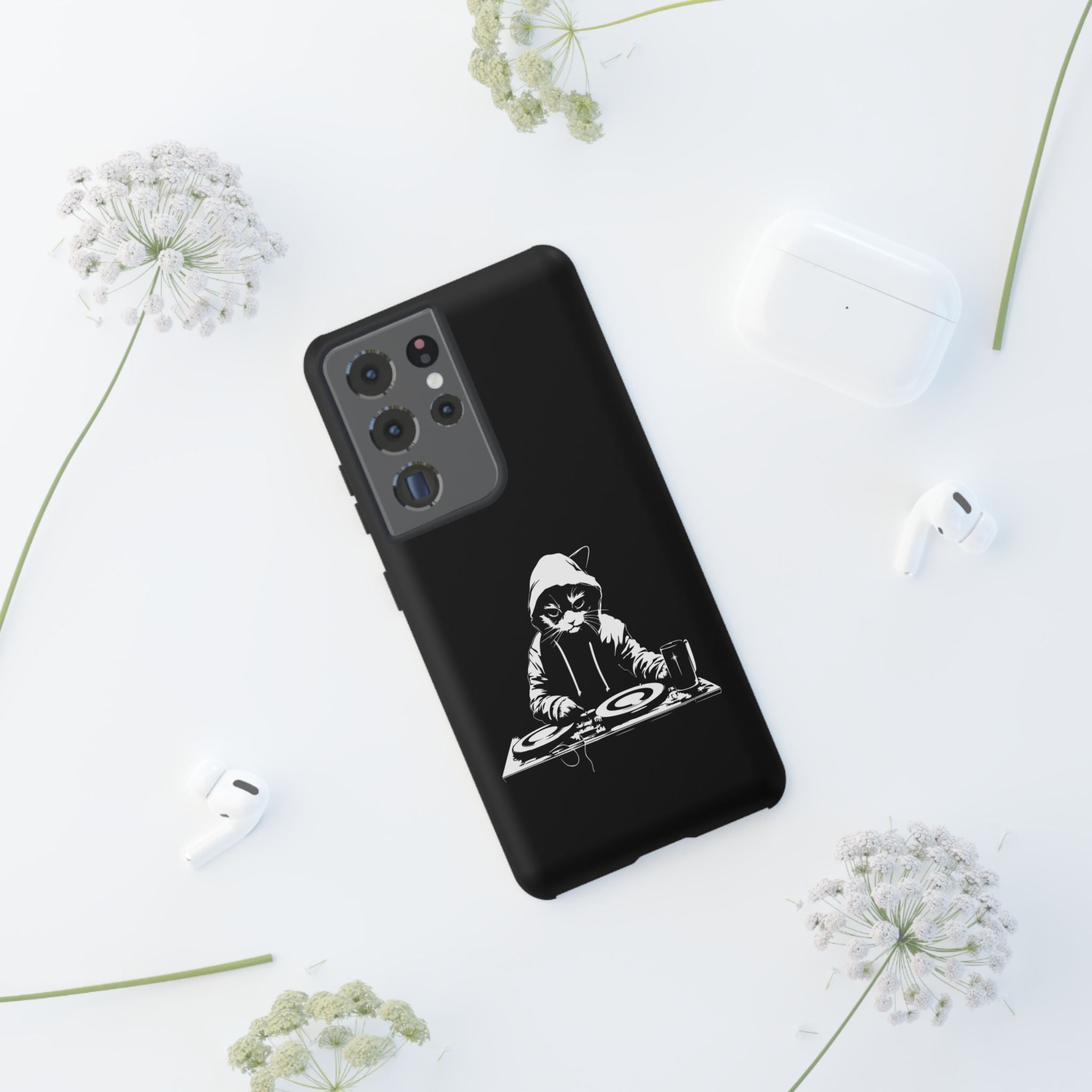 DJ Cat Phone Case, Tough Phone Cover, Pet Lover Gift, Music Enthusiast Accessory, Cute Cat Decor, Unique Case Design