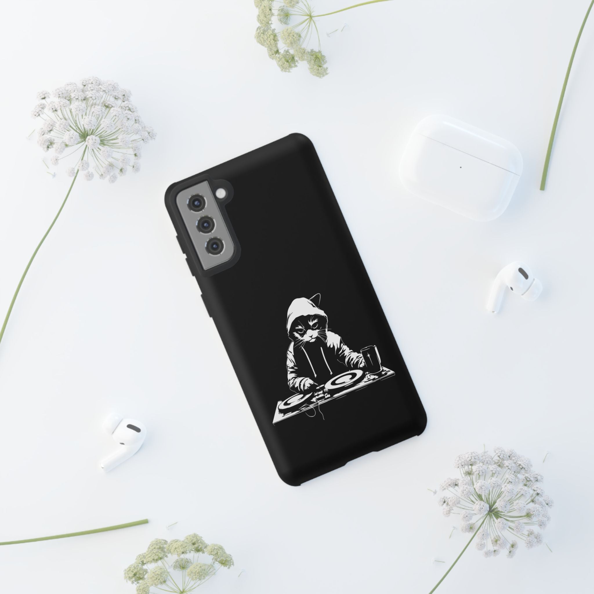 DJ Cat Phone Case, Tough Phone Cover, Pet Lover Gift, Music Enthusiast Accessory, Cute Cat Decor, Unique Case Design