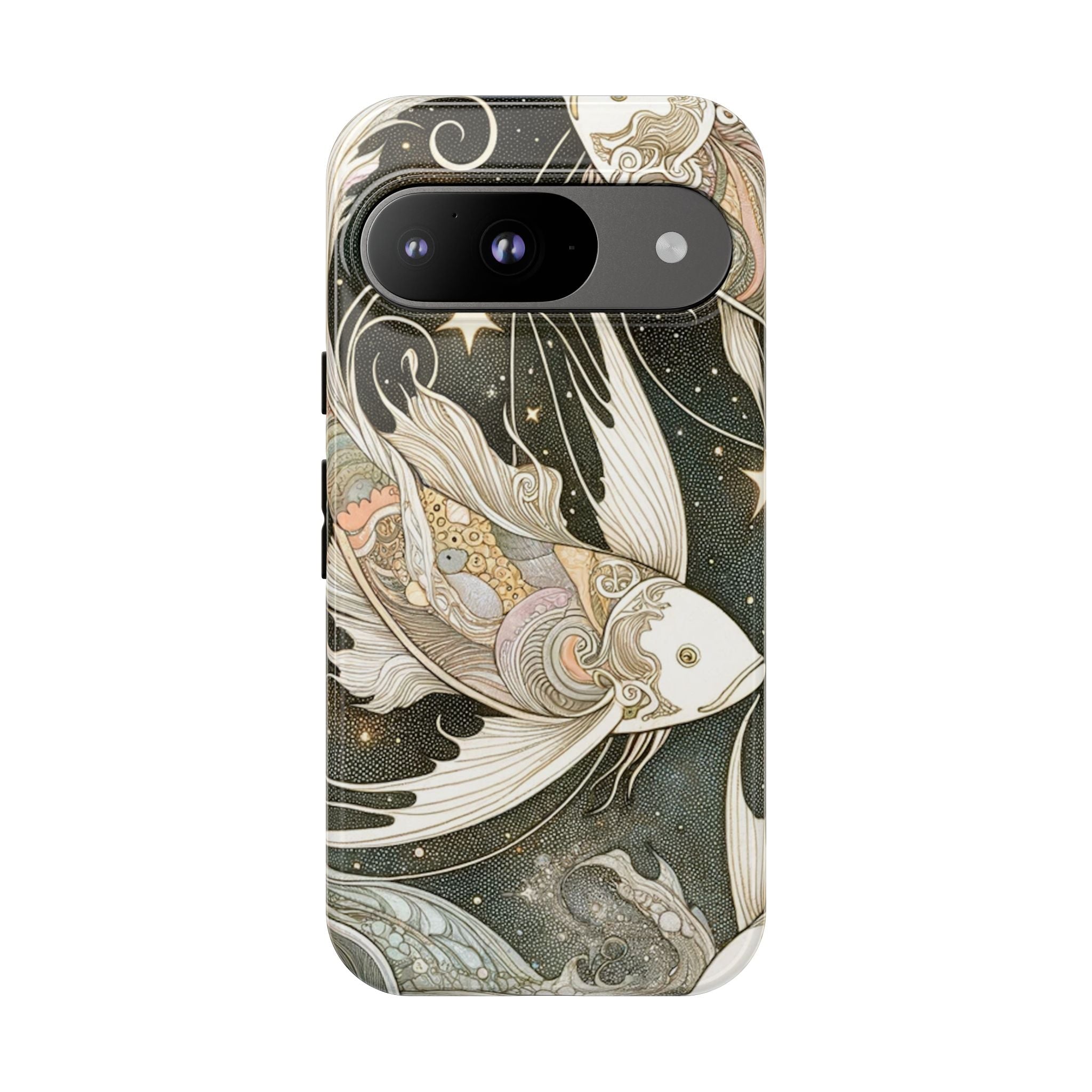 Artistic Phone Case, Cosmic Fish Design, Phone Accessory, Unique Gift, Zodiac Decor, Starry Night Vibes