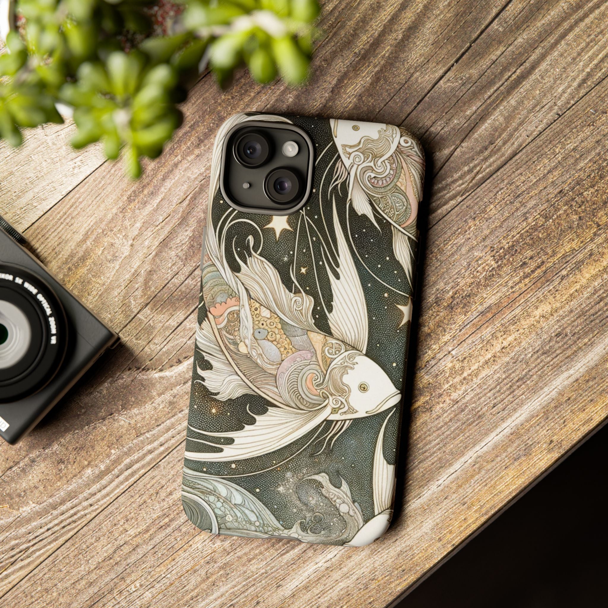 Artistic Phone Case, Cosmic Fish Design, Phone Accessory, Unique Gift, Zodiac Decor, Starry Night Vibes