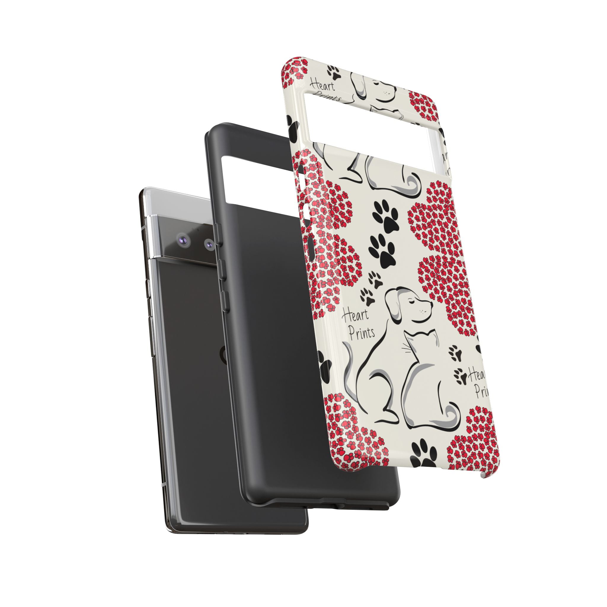 Stylish Phone Case with Heart Prints for Pet Lovers, Dog Lover Gift, Floral Pattern, Customizable Design, Cute Animal Accessories