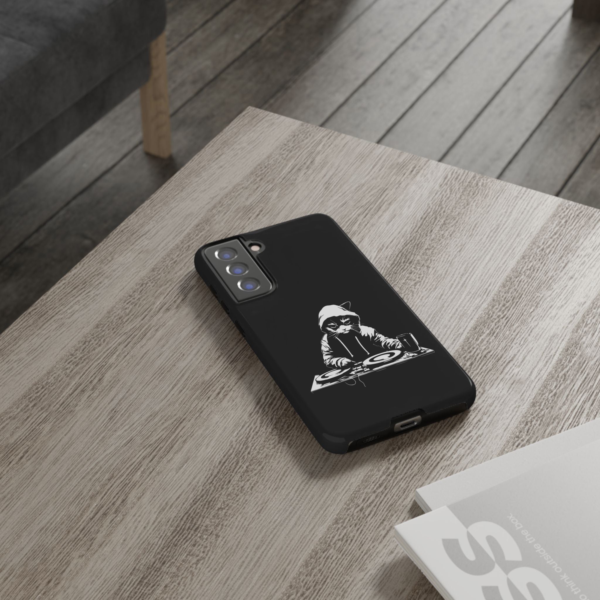 DJ Cat Phone Case, Tough Phone Cover, Pet Lover Gift, Music Enthusiast Accessory, Cute Cat Decor, Unique Case Design