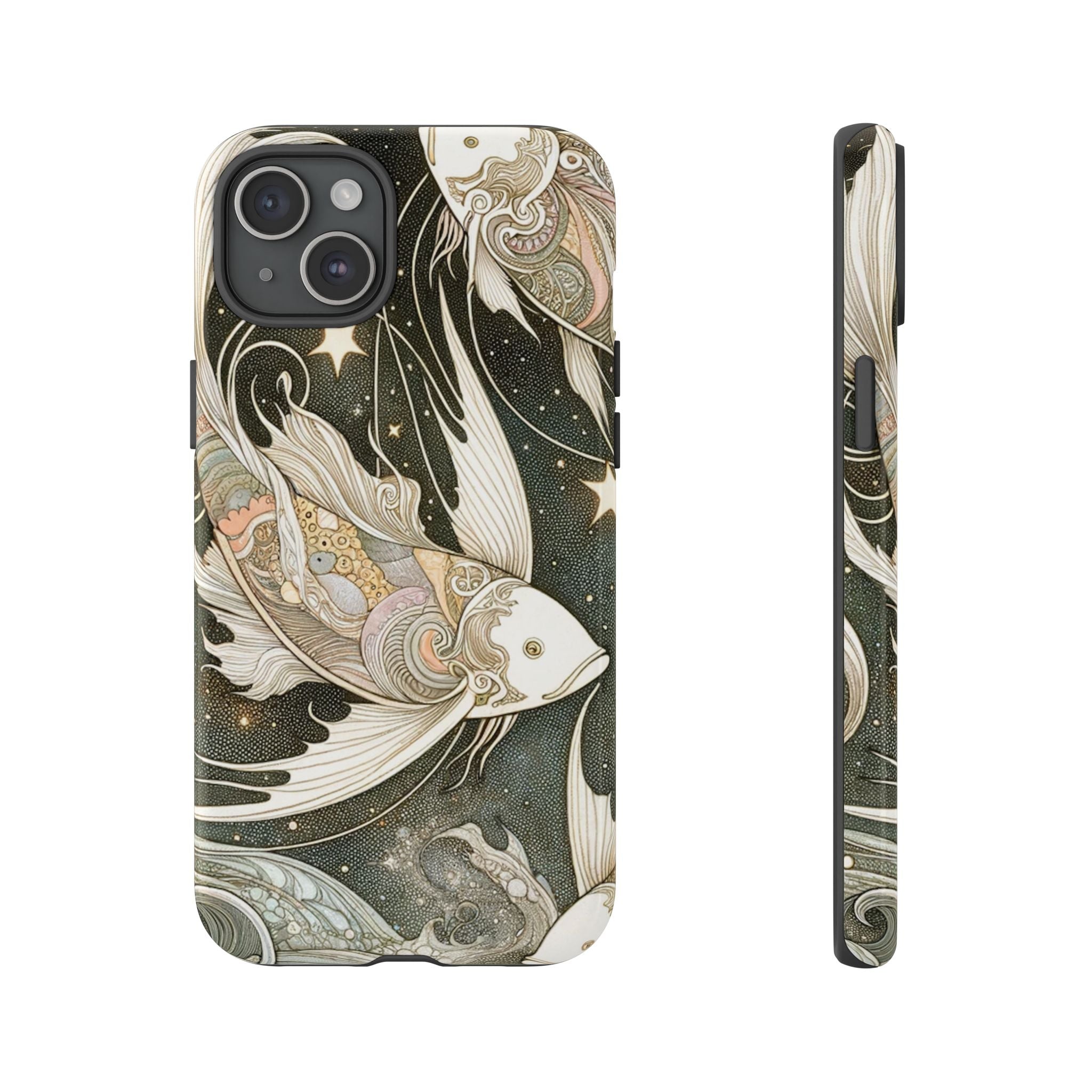 Artistic Phone Case, Cosmic Fish Design, Phone Accessory, Unique Gift, Zodiac Decor, Starry Night Vibes