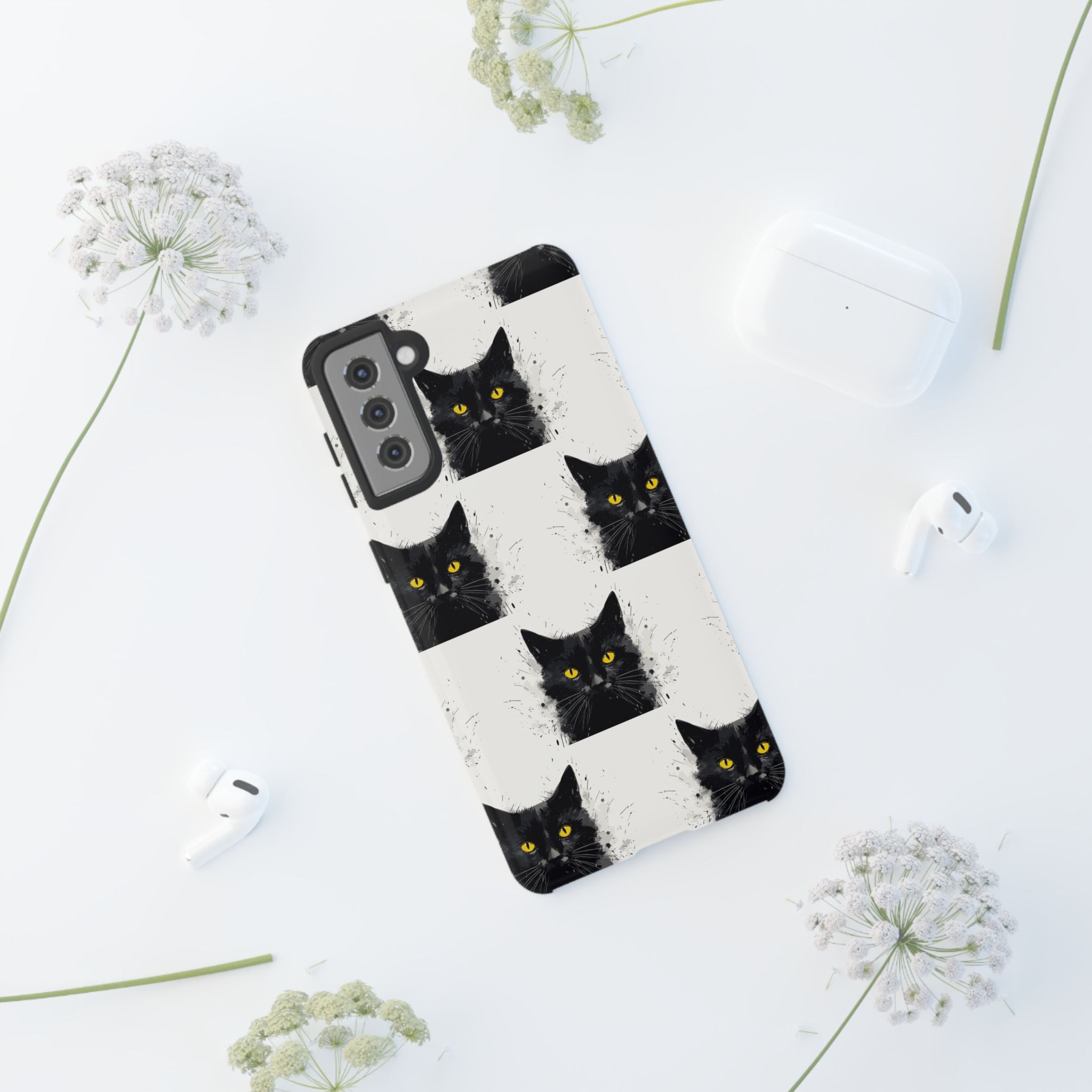 Black Cat Phone Case, Tough Cases, Cat Lover Gift, Unique Design, Halloween, Animal Accessories, Custom Phone Cover