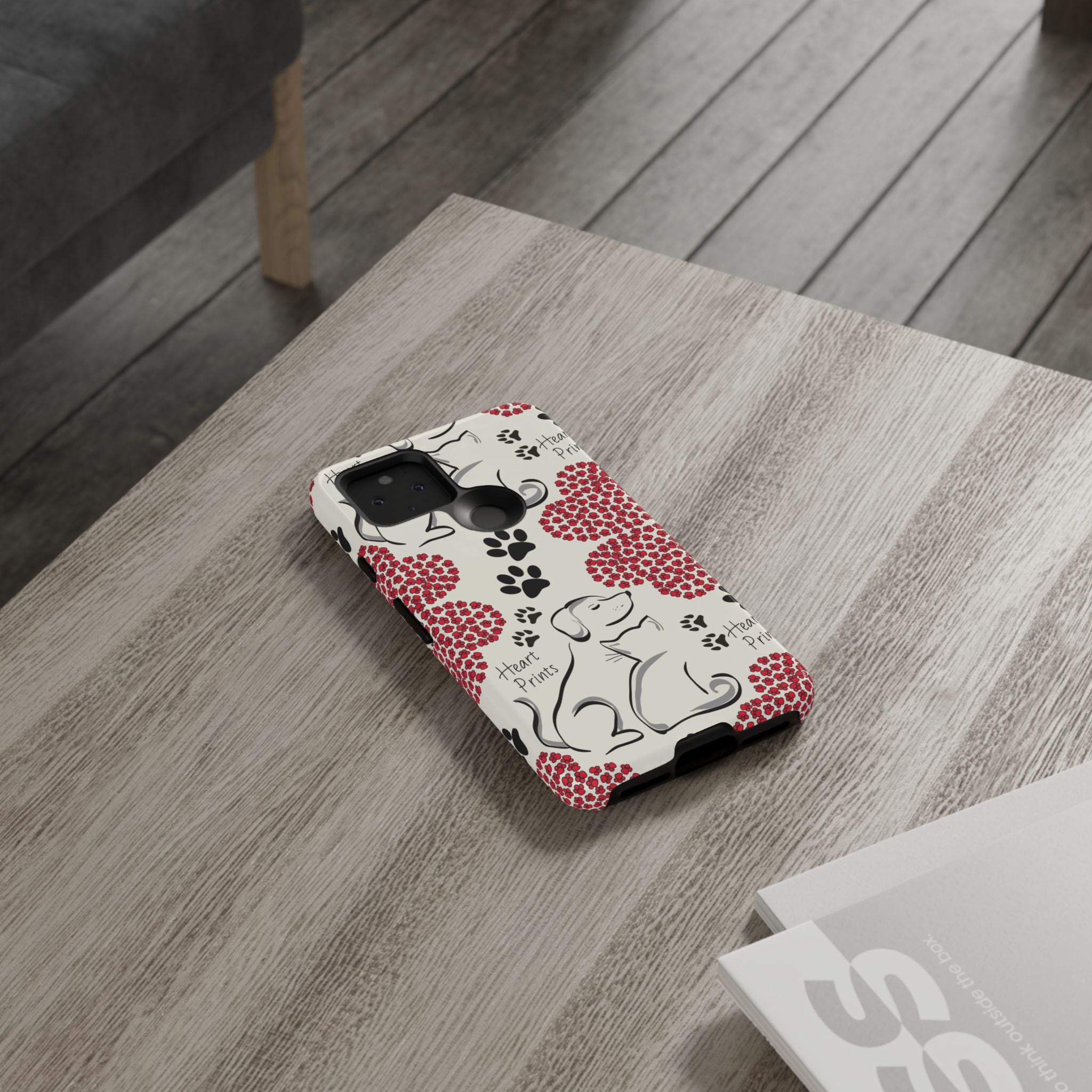 Stylish Phone Case with Heart Prints for Pet Lovers, Dog Lover Gift, Floral Pattern, Customizable Design, Cute Animal Accessories