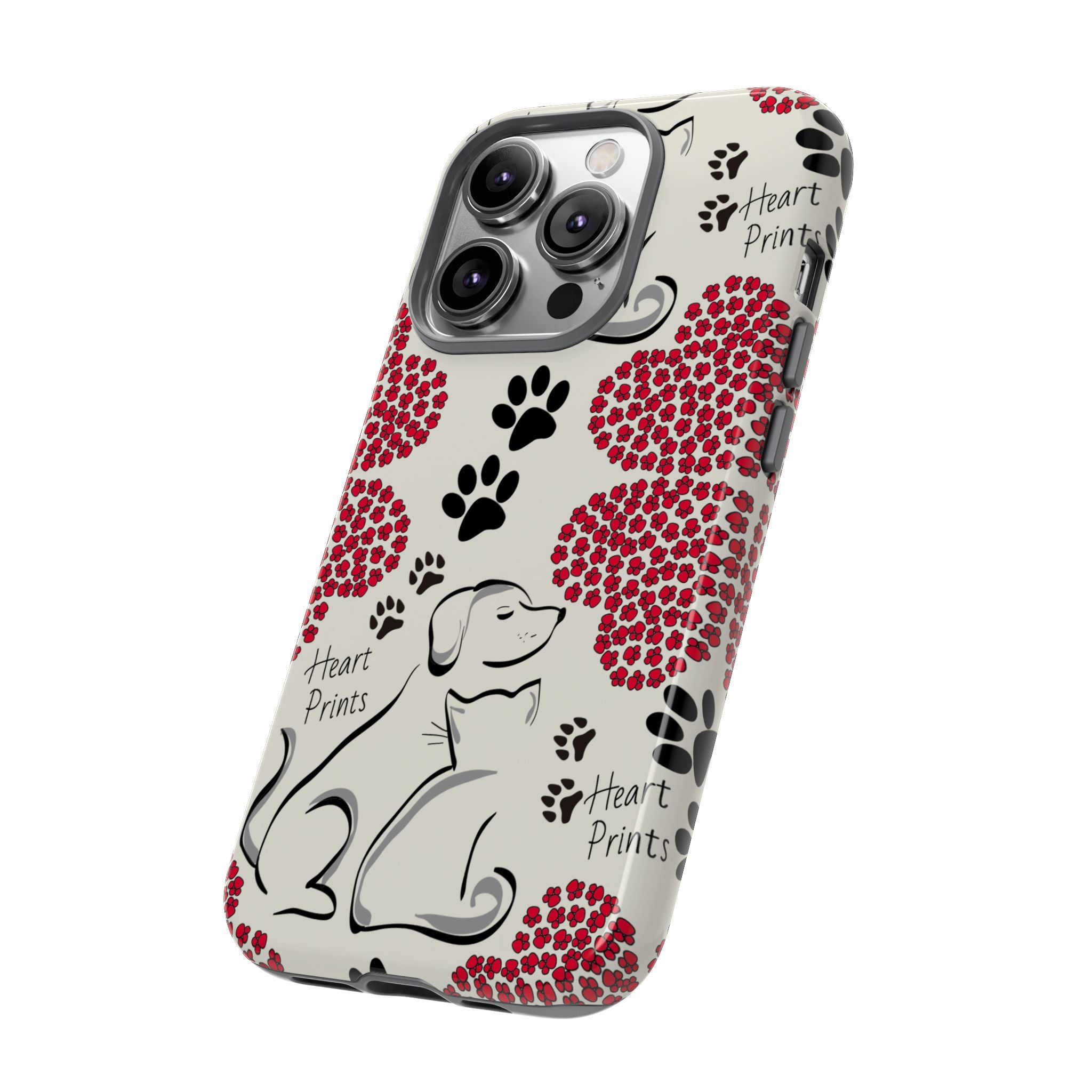 Stylish Phone Case with Heart Prints for Pet Lovers, Dog Lover Gift, Floral Pattern, Customizable Design, Cute Animal Accessories