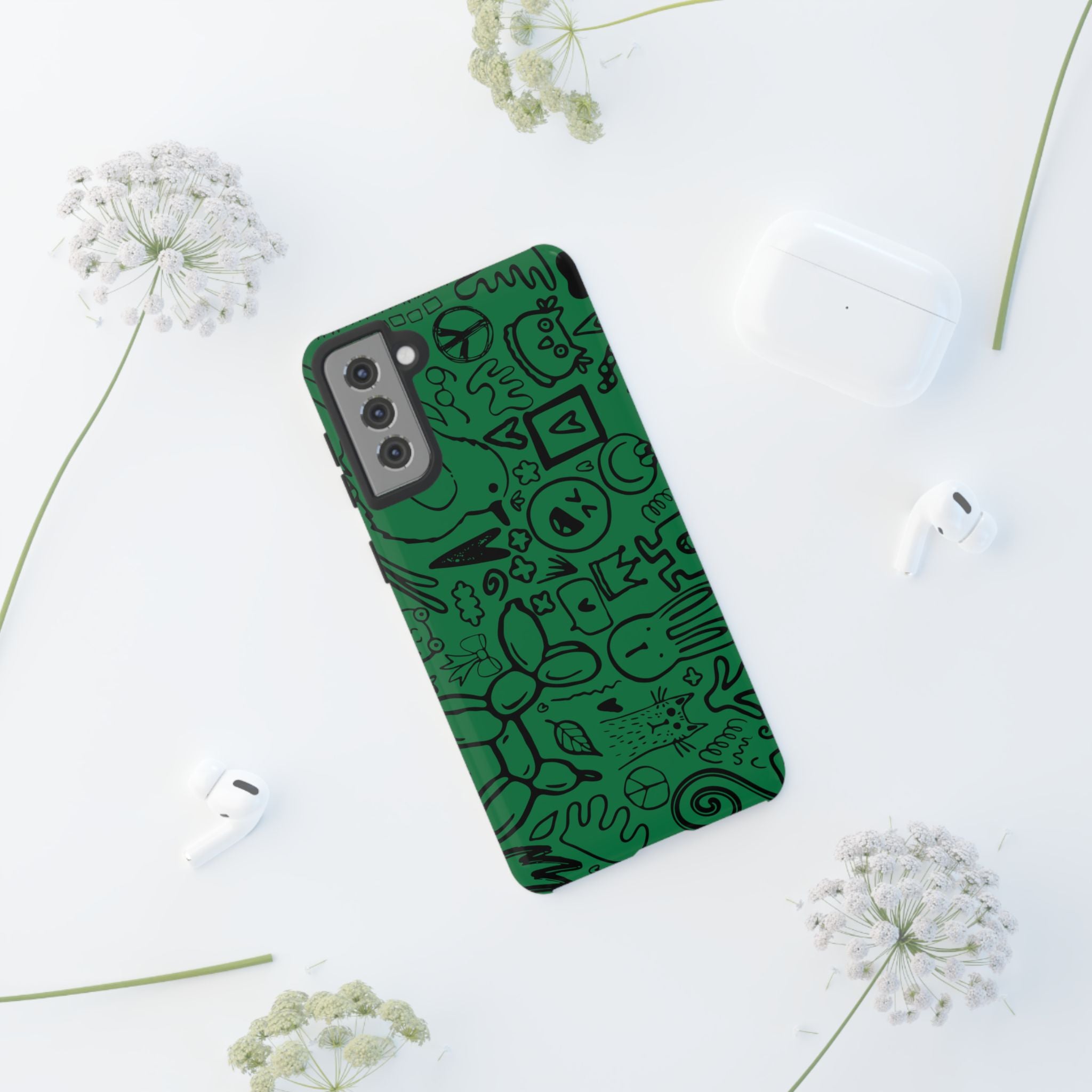 Playful Phone Case, Vibrant Green Tough Case, Quirky Graphic Design, Unique Gift for Kids, Fun Accessories, Christmas, Birthday