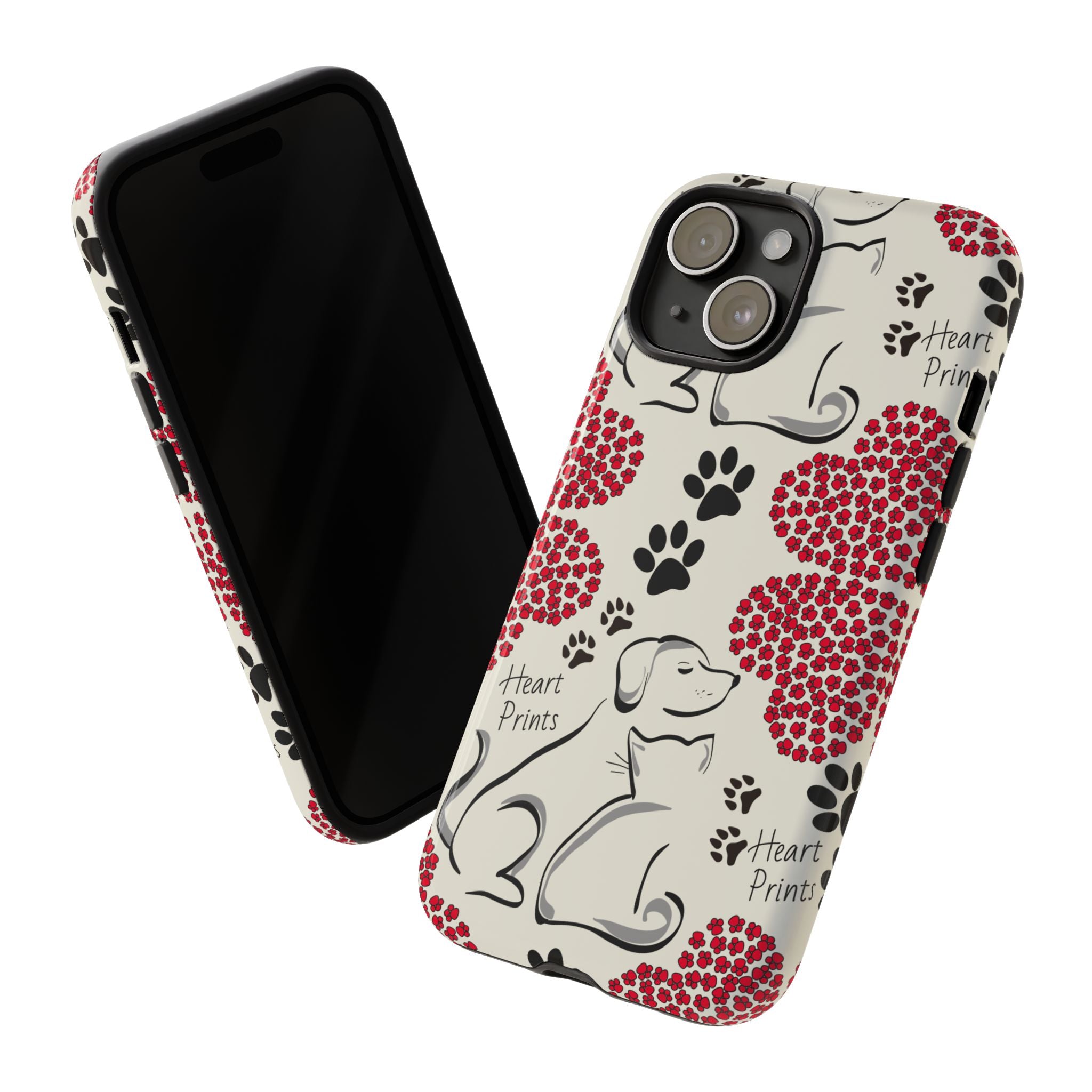 Stylish Phone Case with Heart Prints for Pet Lovers, Dog Lover Gift, Floral Pattern, Customizable Design, Cute Animal Accessories