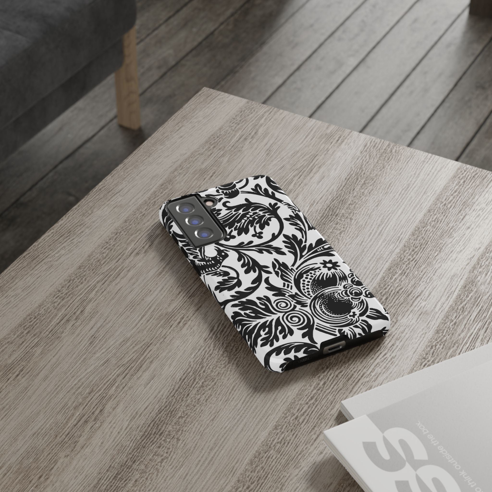 Elegant Black Floral Phone Case, Tough Cases, Stylish Phone Protection, Gift for Her, Floral Design, Trendy Accessories