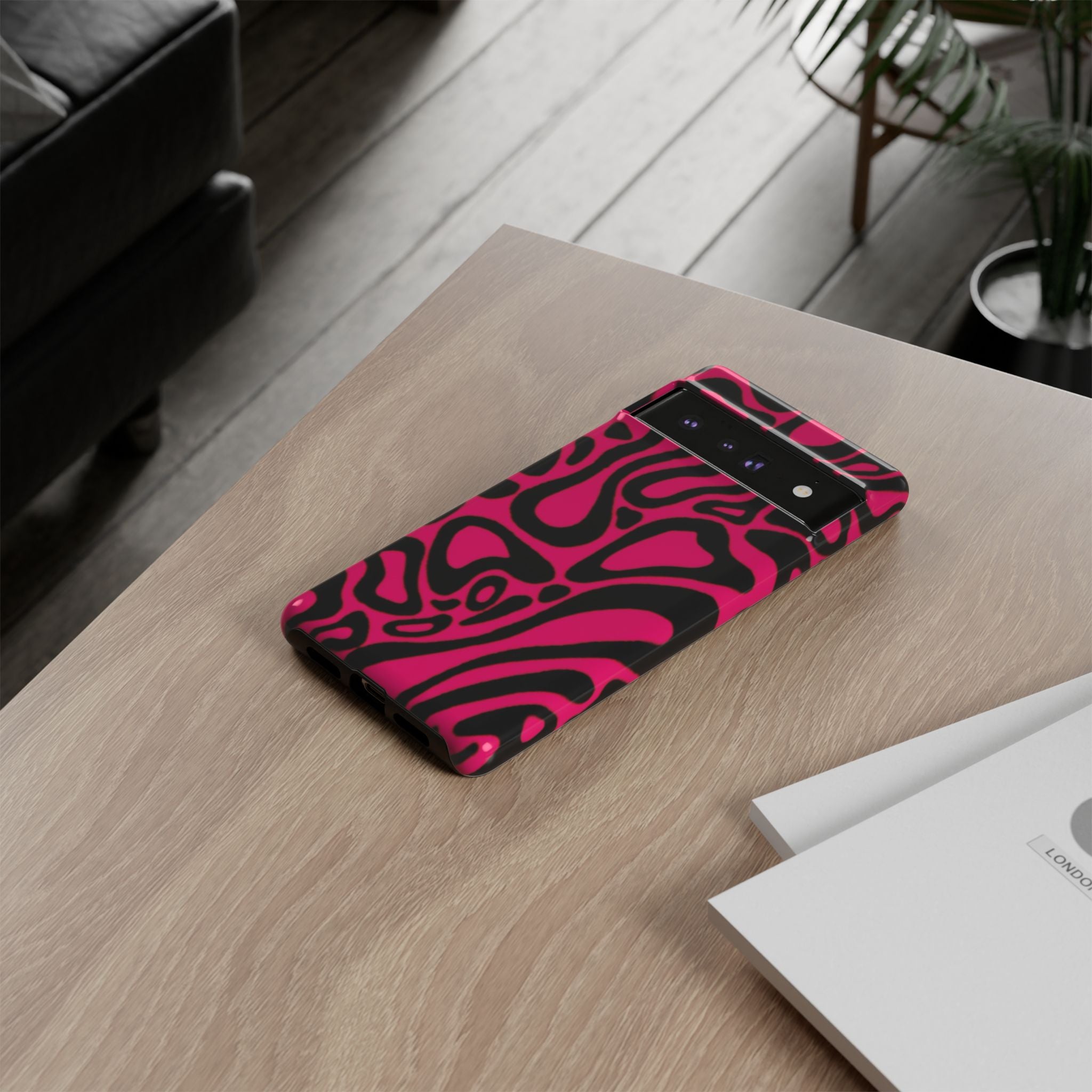 Bold Pink Patterned Phone Case, Stylish Tough Case, Trendy Accessory, Gift for Her, Tech Protection
