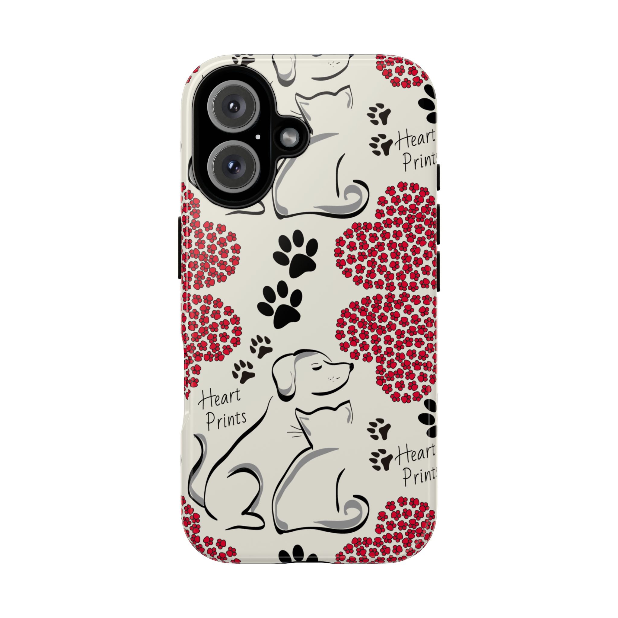Stylish Phone Case with Heart Prints for Pet Lovers, Dog Lover Gift, Floral Pattern, Customizable Design, Cute Animal Accessories