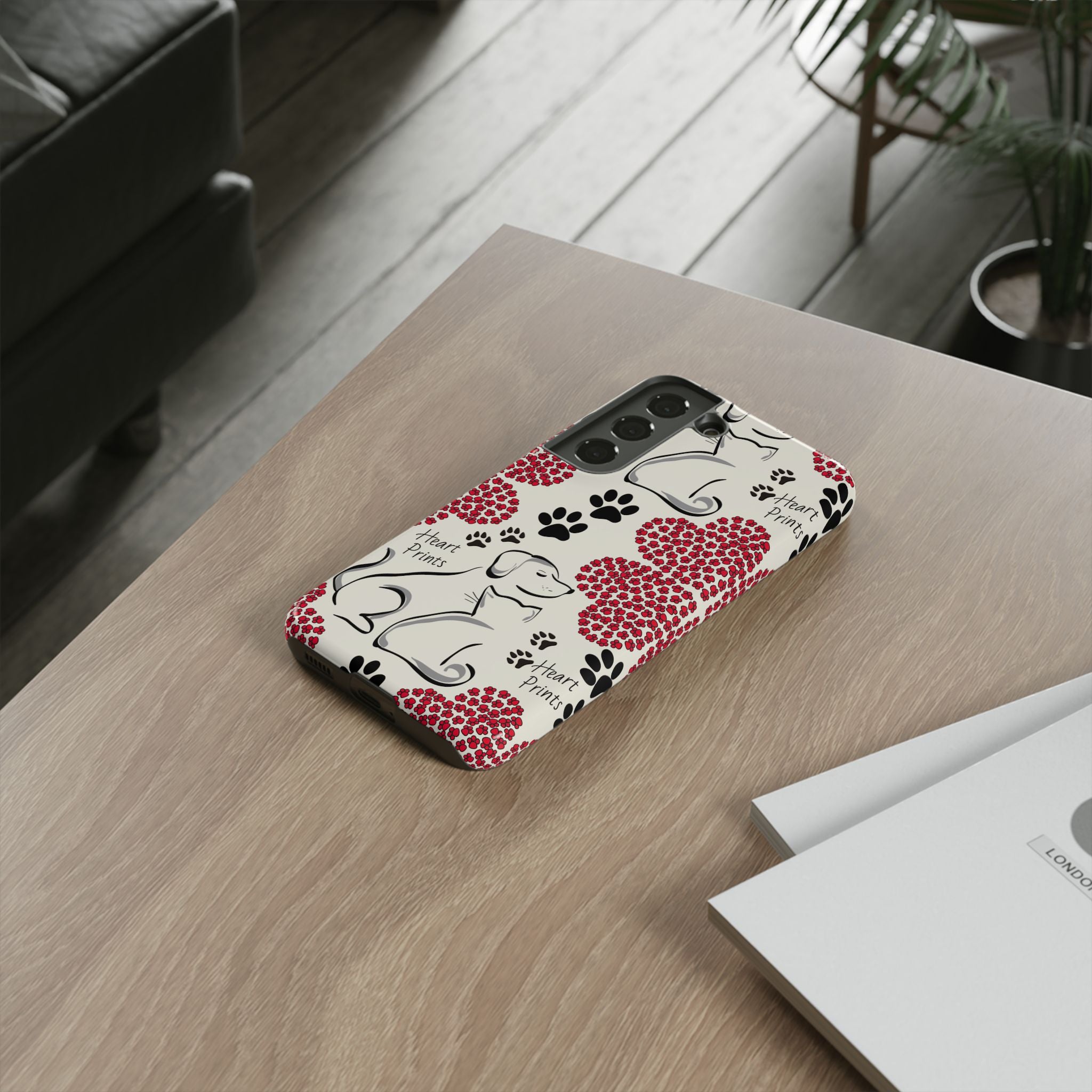 Stylish Phone Case with Heart Prints for Pet Lovers, Dog Lover Gift, Floral Pattern, Customizable Design, Cute Animal Accessories