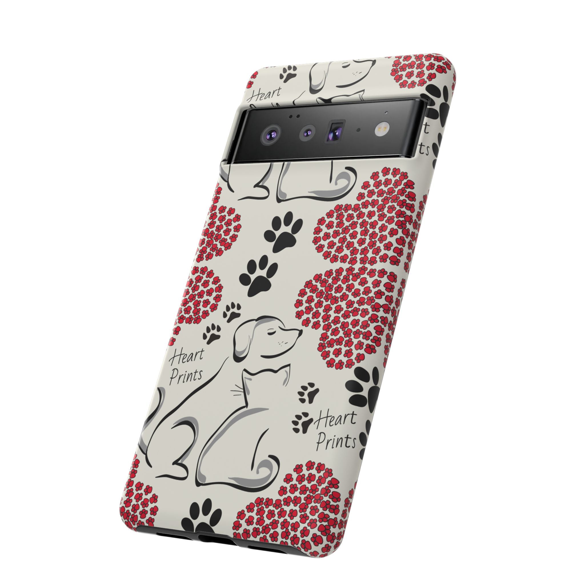 Stylish Phone Case with Heart Prints for Pet Lovers, Dog Lover Gift, Floral Pattern, Customizable Design, Cute Animal Accessories