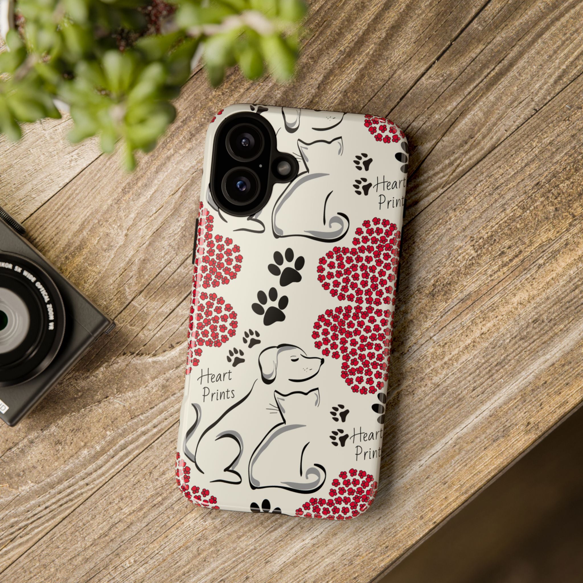 Stylish Phone Case with Heart Prints for Pet Lovers, Dog Lover Gift, Floral Pattern, Customizable Design, Cute Animal Accessories