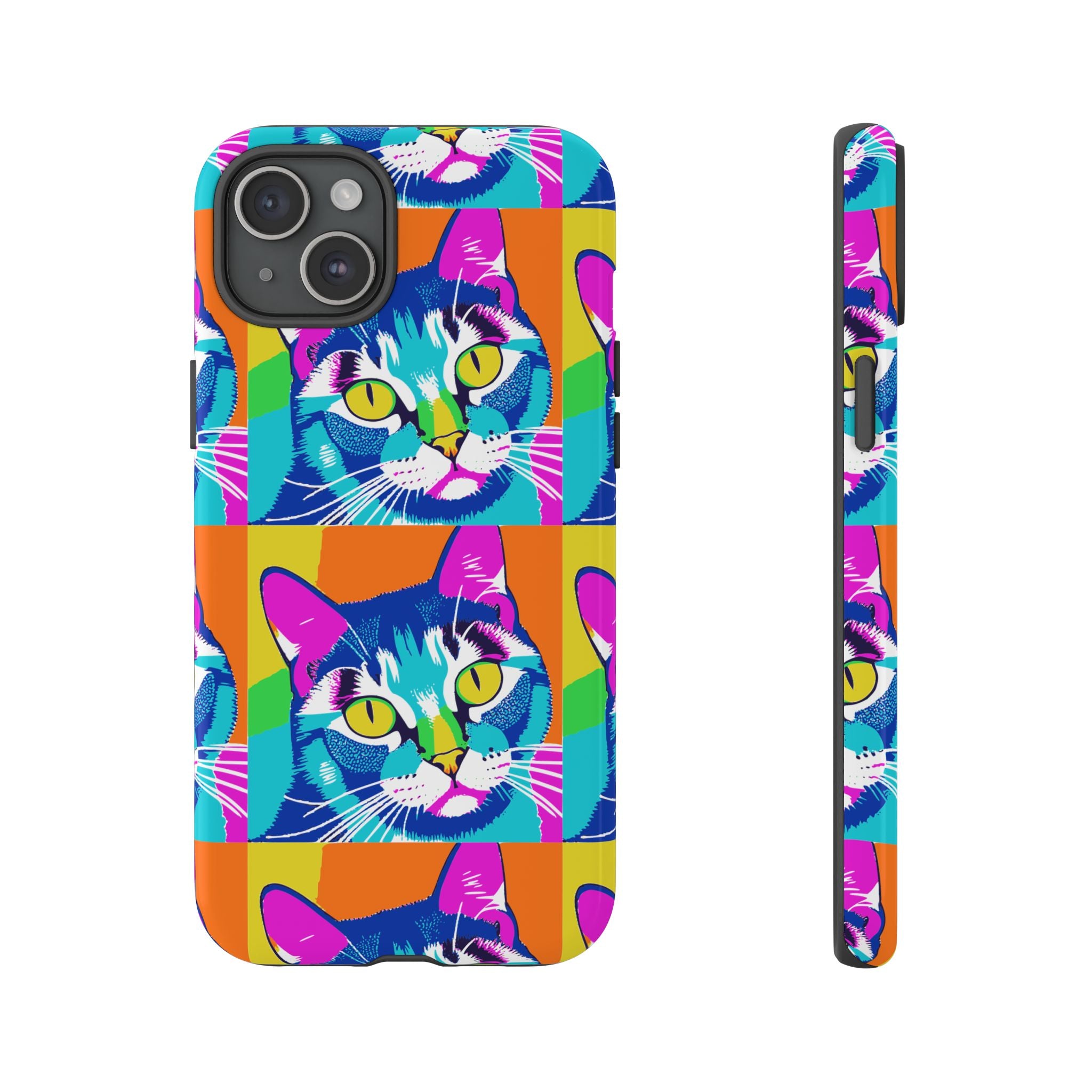 Colorful Cat Phone Case, Vibrant Animal Cover, Unique Pet Lover Gift, Fun Pop Art Style, Trendy Gadget Accessory
