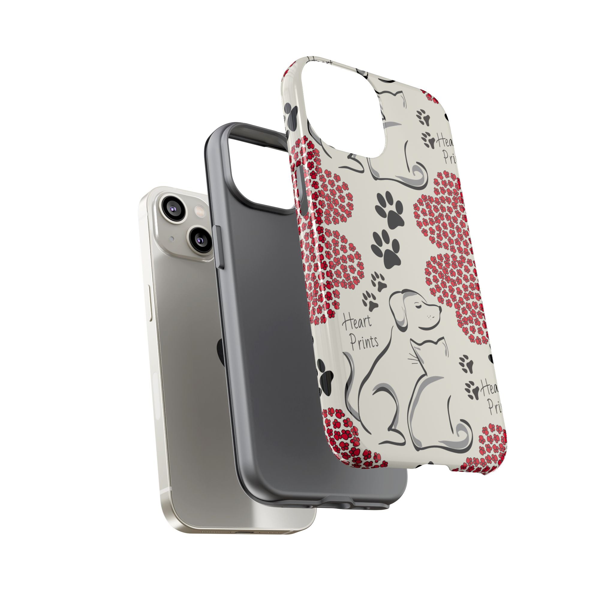 Stylish Phone Case with Heart Prints for Pet Lovers, Dog Lover Gift, Floral Pattern, Customizable Design, Cute Animal Accessories