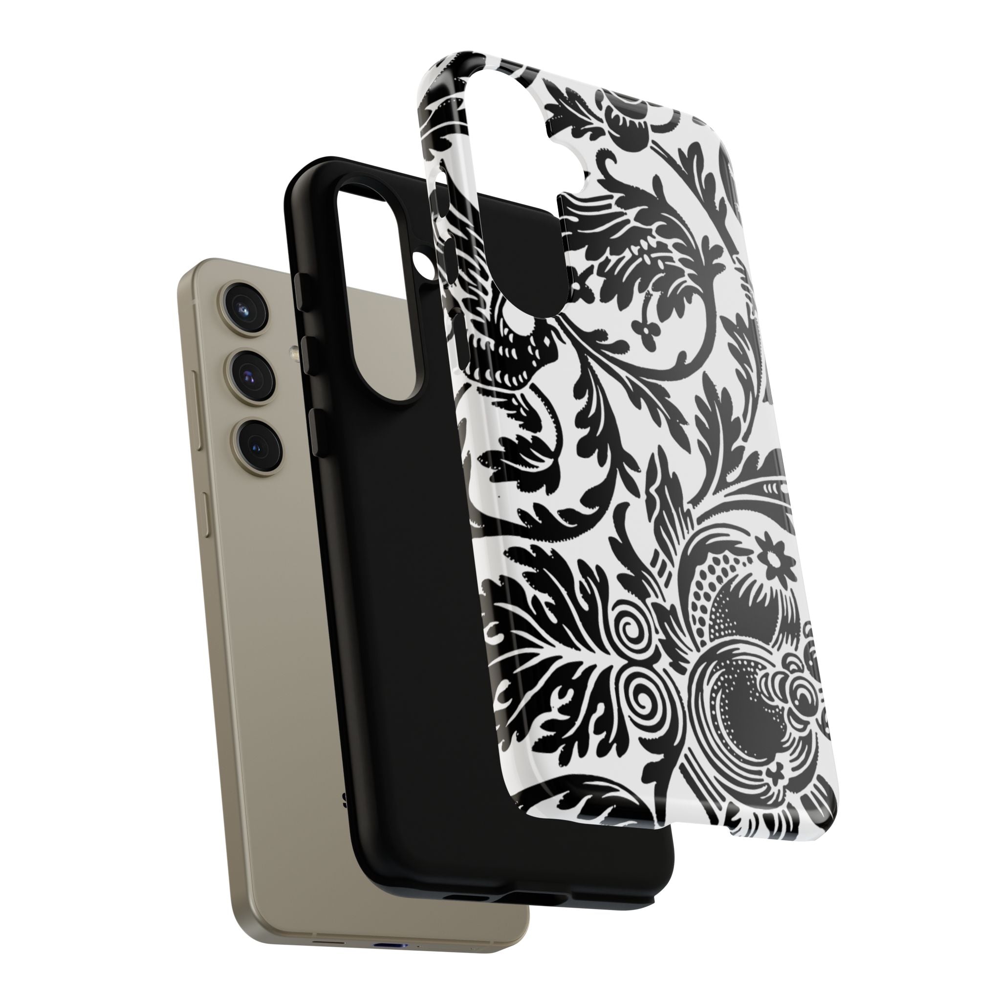Elegant Black Floral Phone Case, Tough Cases, Stylish Phone Protection, Gift for Her, Floral Design, Trendy Accessories
