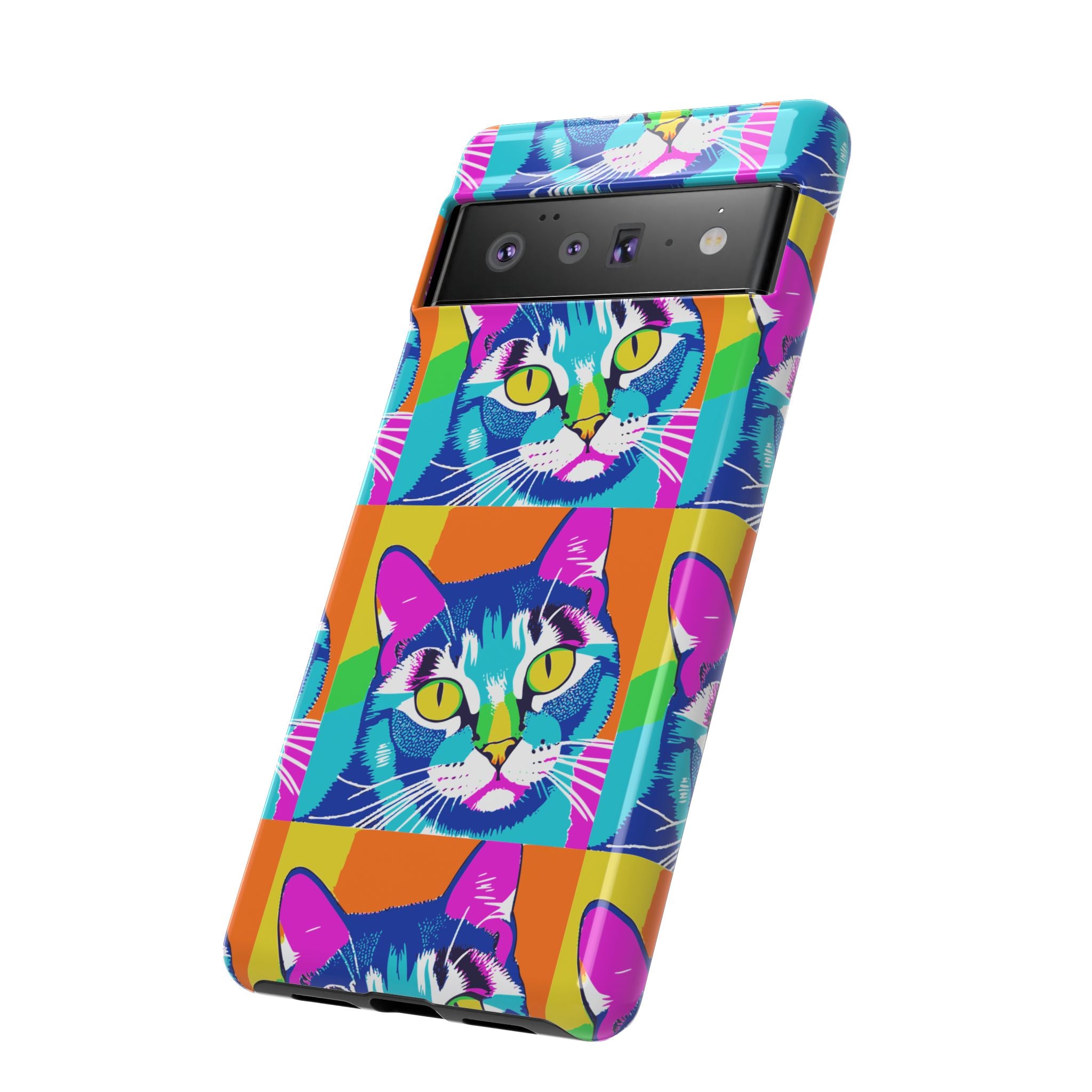 Colorful Cat Phone Case, Vibrant Animal Cover, Unique Pet Lover Gift, Fun Pop Art Style, Trendy Gadget Accessory