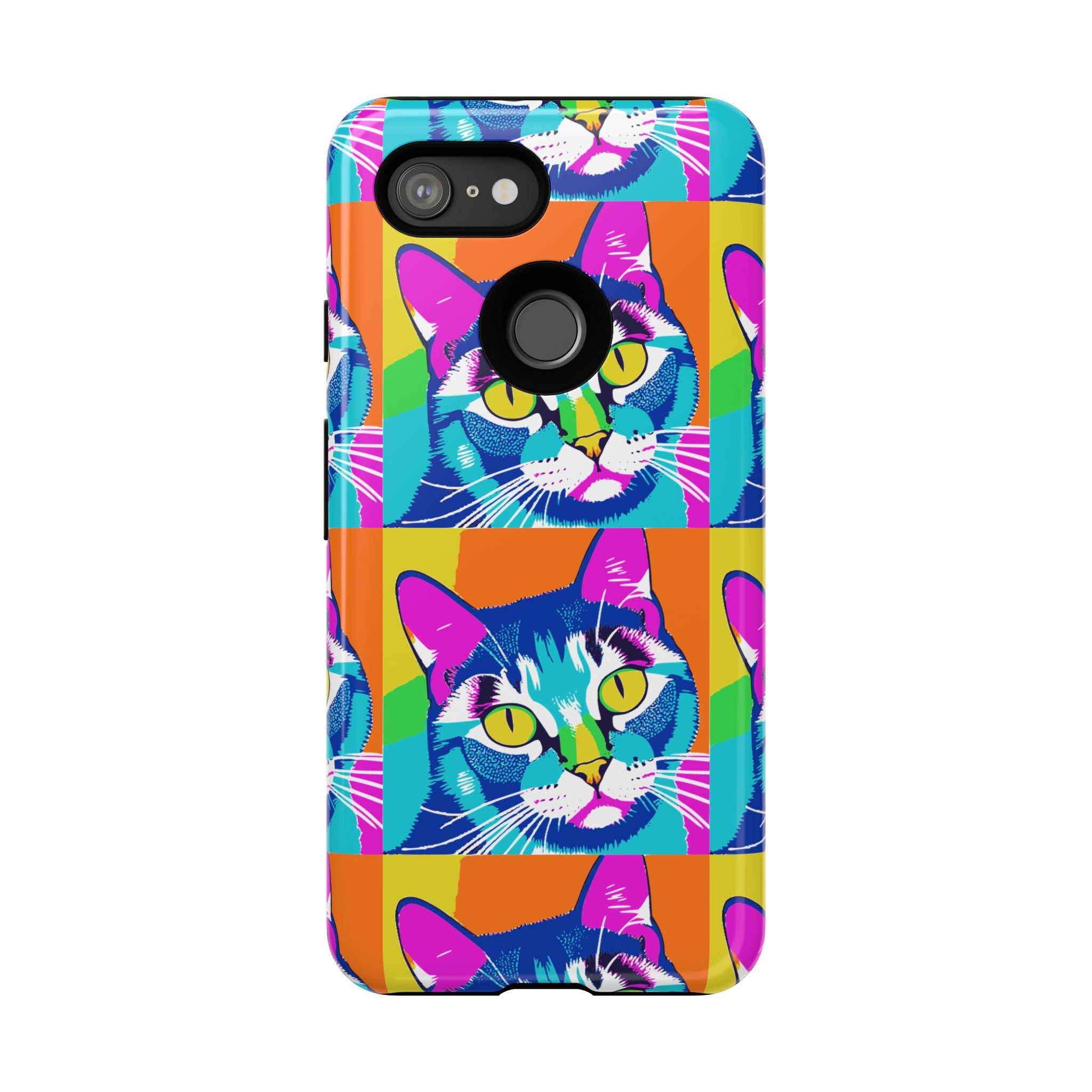 Colorful Cat Phone Case, Vibrant Animal Cover, Unique Pet Lover Gift, Fun Pop Art Style, Trendy Gadget Accessory