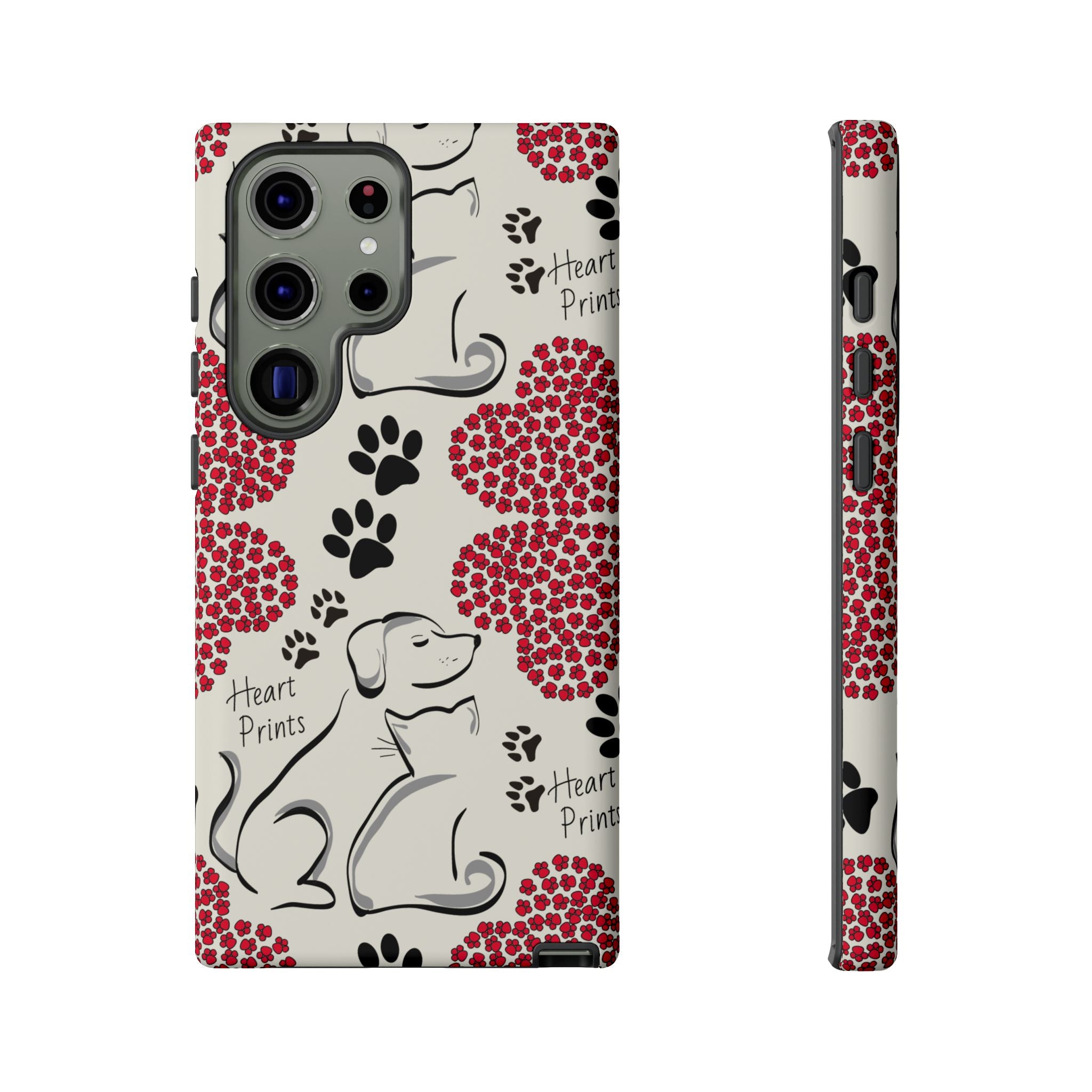 Stylish Phone Case with Heart Prints for Pet Lovers, Dog Lover Gift, Floral Pattern, Customizable Design, Cute Animal Accessories