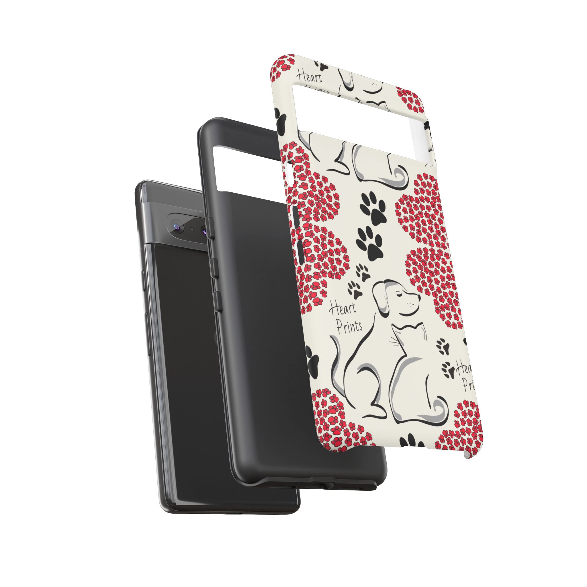 Stylish Phone Case with Heart Prints for Pet Lovers, Dog Lover Gift, Floral Pattern, Customizable Design, Cute Animal Accessories