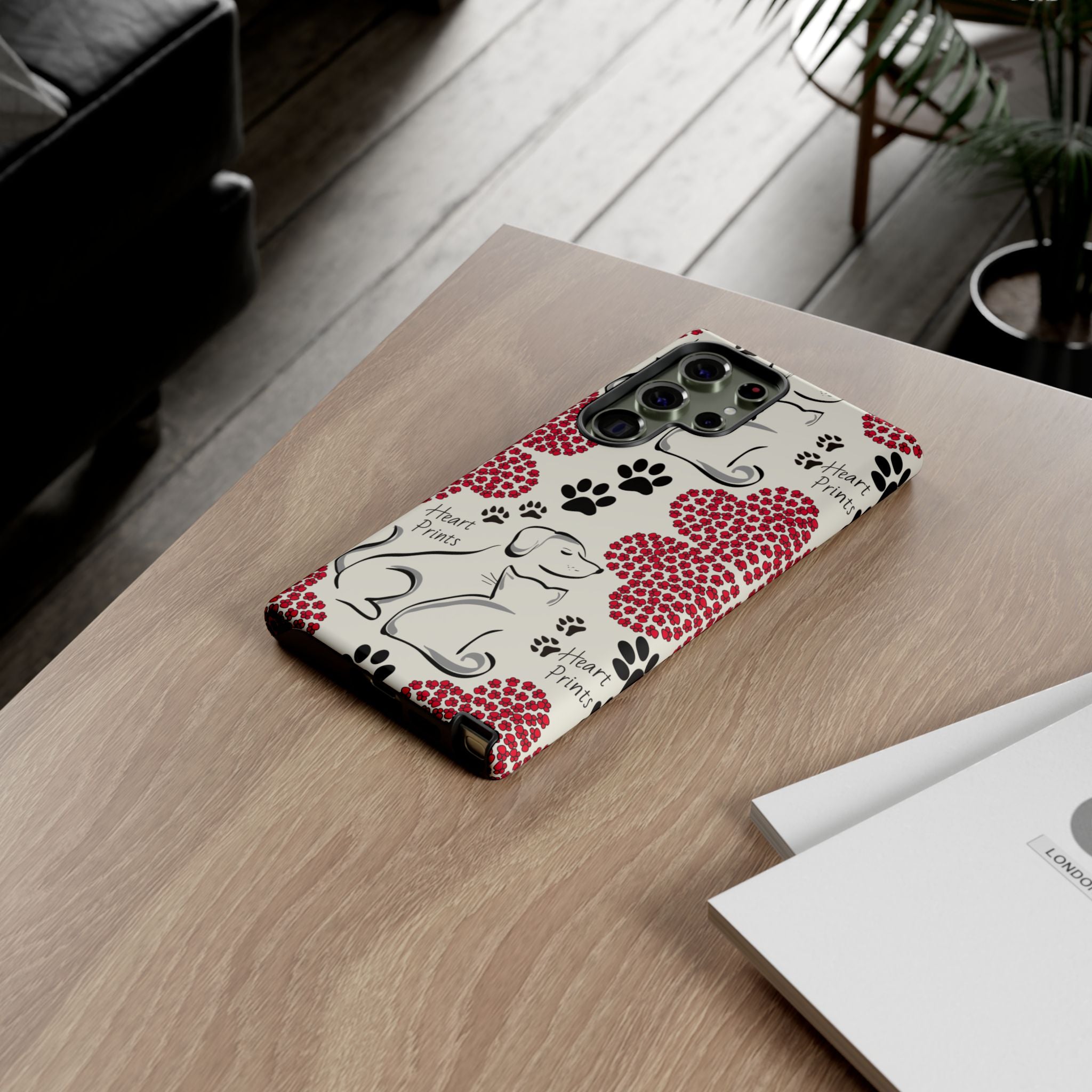 Stylish Phone Case with Heart Prints for Pet Lovers, Dog Lover Gift, Floral Pattern, Customizable Design, Cute Animal Accessories