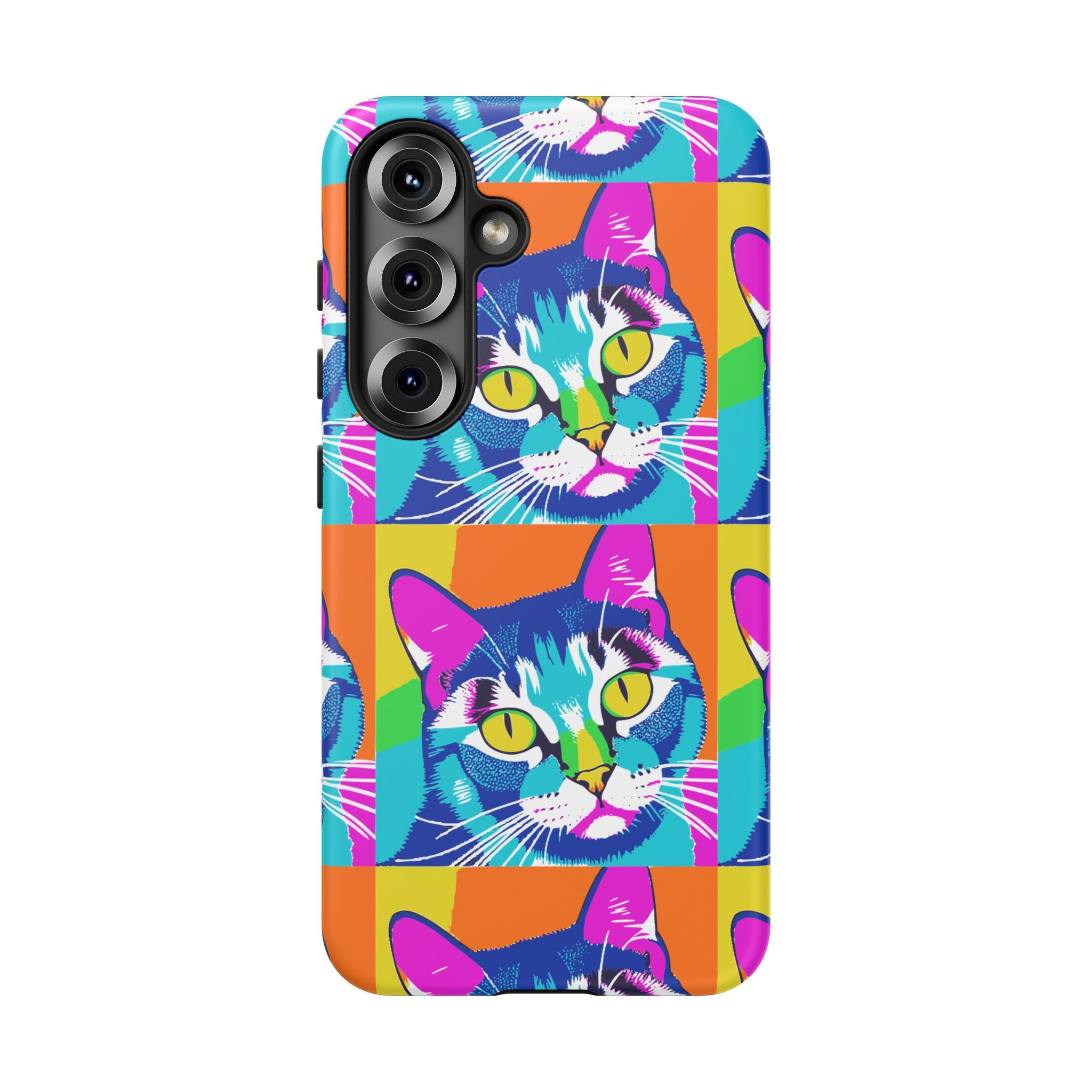 Colorful Cat Phone Case, Vibrant Animal Cover, Unique Pet Lover Gift, Fun Pop Art Style, Trendy Gadget Accessory