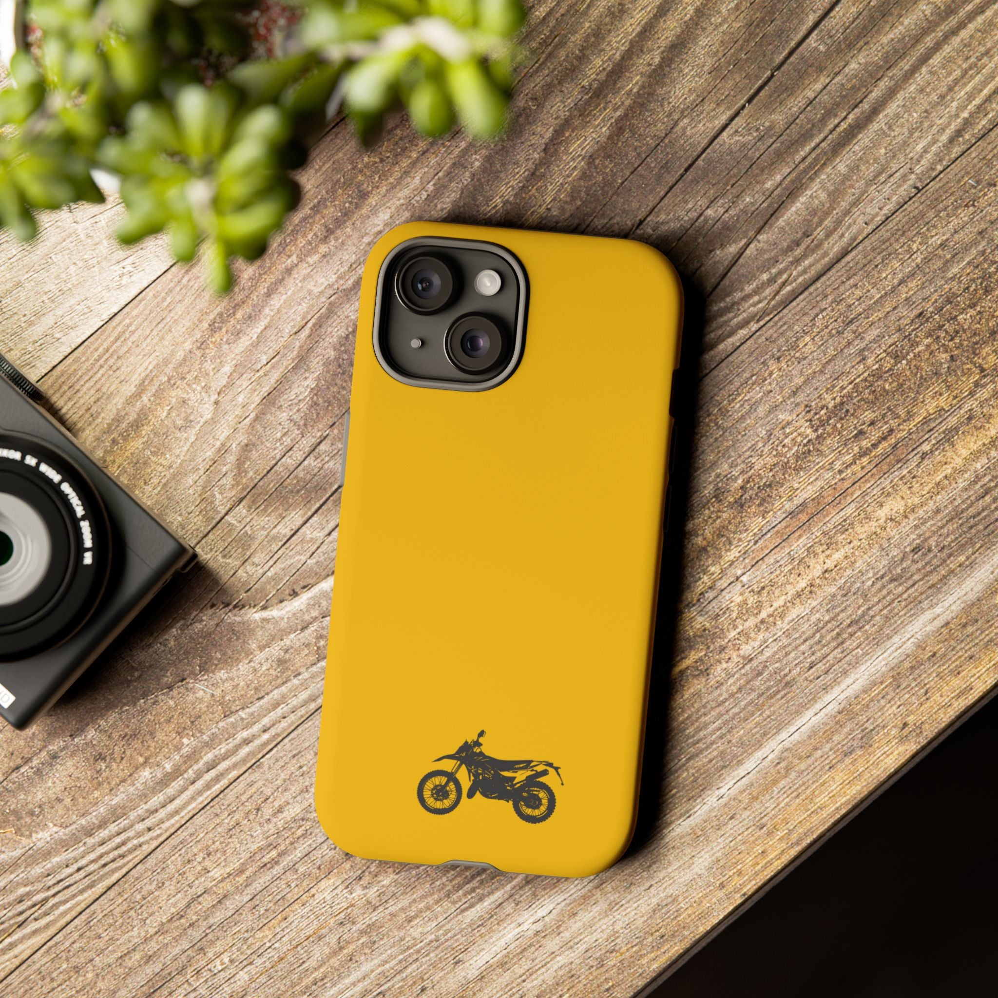 Motorcycle Phone Case, Tough Phone Cover, Gift for Bikers, Durable Tech Accessory, Yellow Motorcycle Design