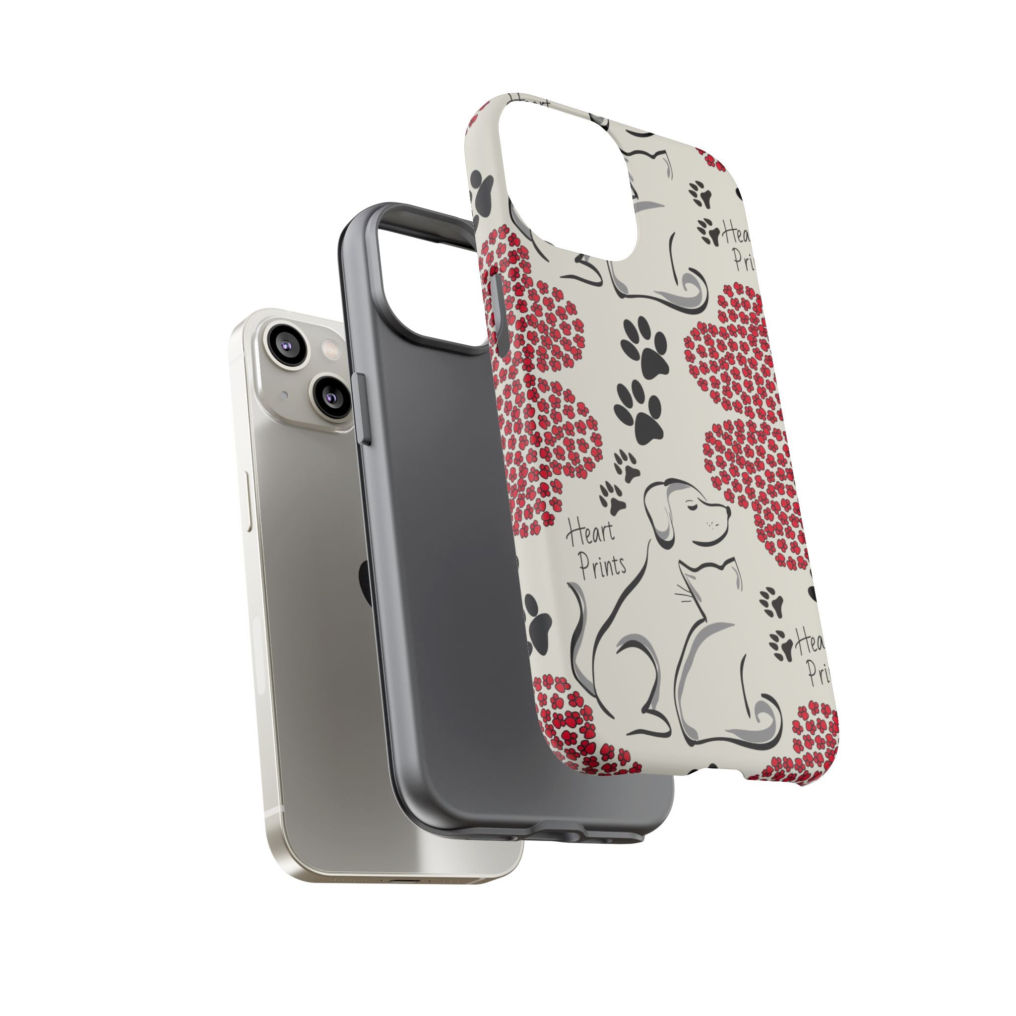Stylish Phone Case with Heart Prints for Pet Lovers, Dog Lover Gift, Floral Pattern, Customizable Design, Cute Animal Accessories