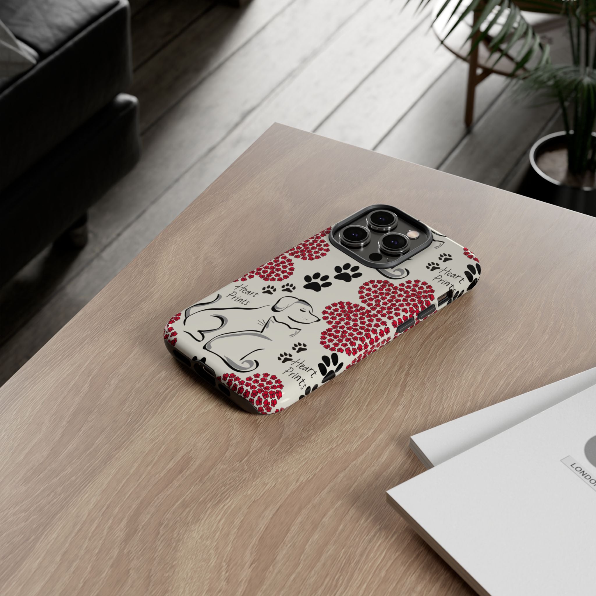 Stylish Phone Case with Heart Prints for Pet Lovers, Dog Lover Gift, Floral Pattern, Customizable Design, Cute Animal Accessories