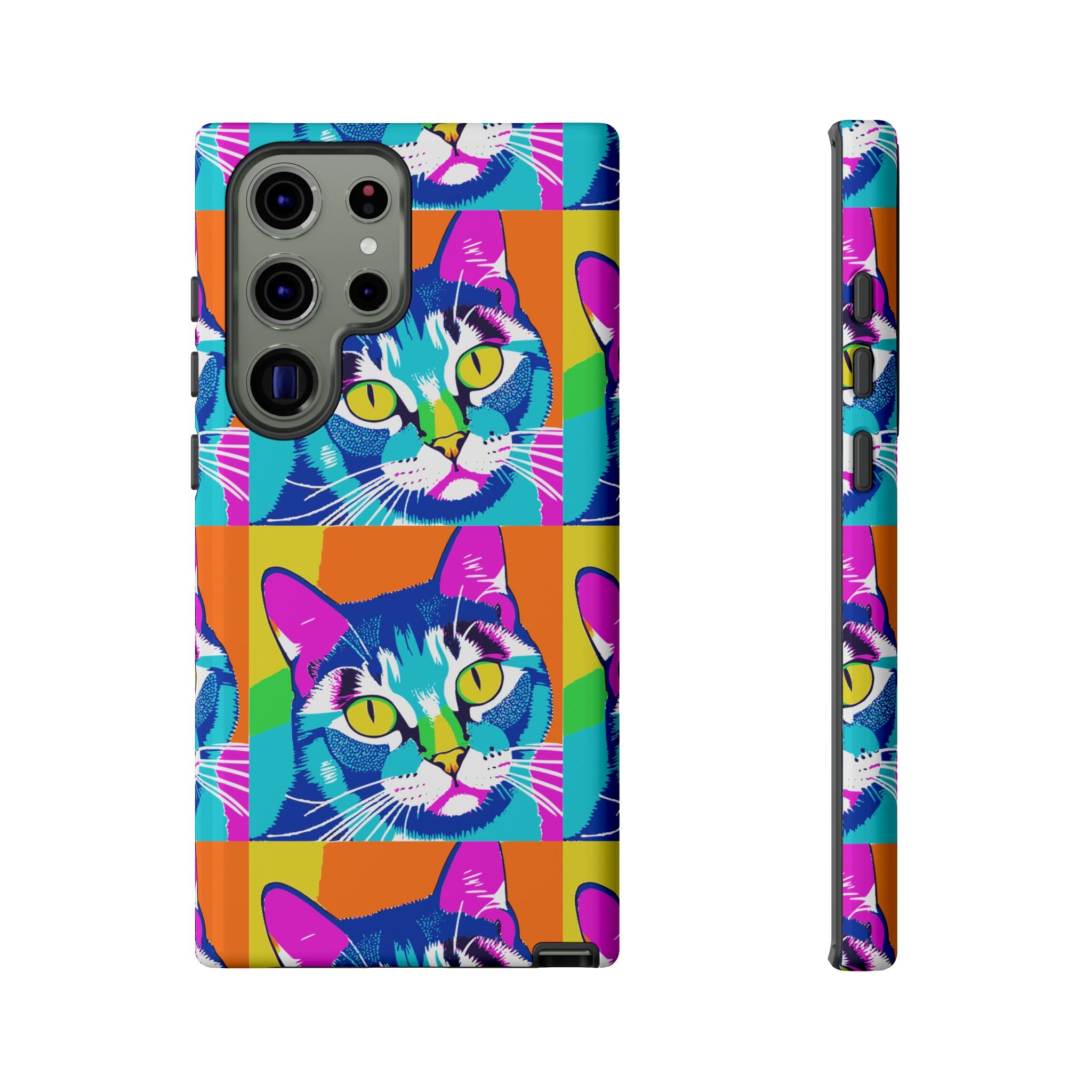 Colorful Cat Phone Case, Vibrant Animal Cover, Unique Pet Lover Gift, Fun Pop Art Style, Trendy Gadget Accessory