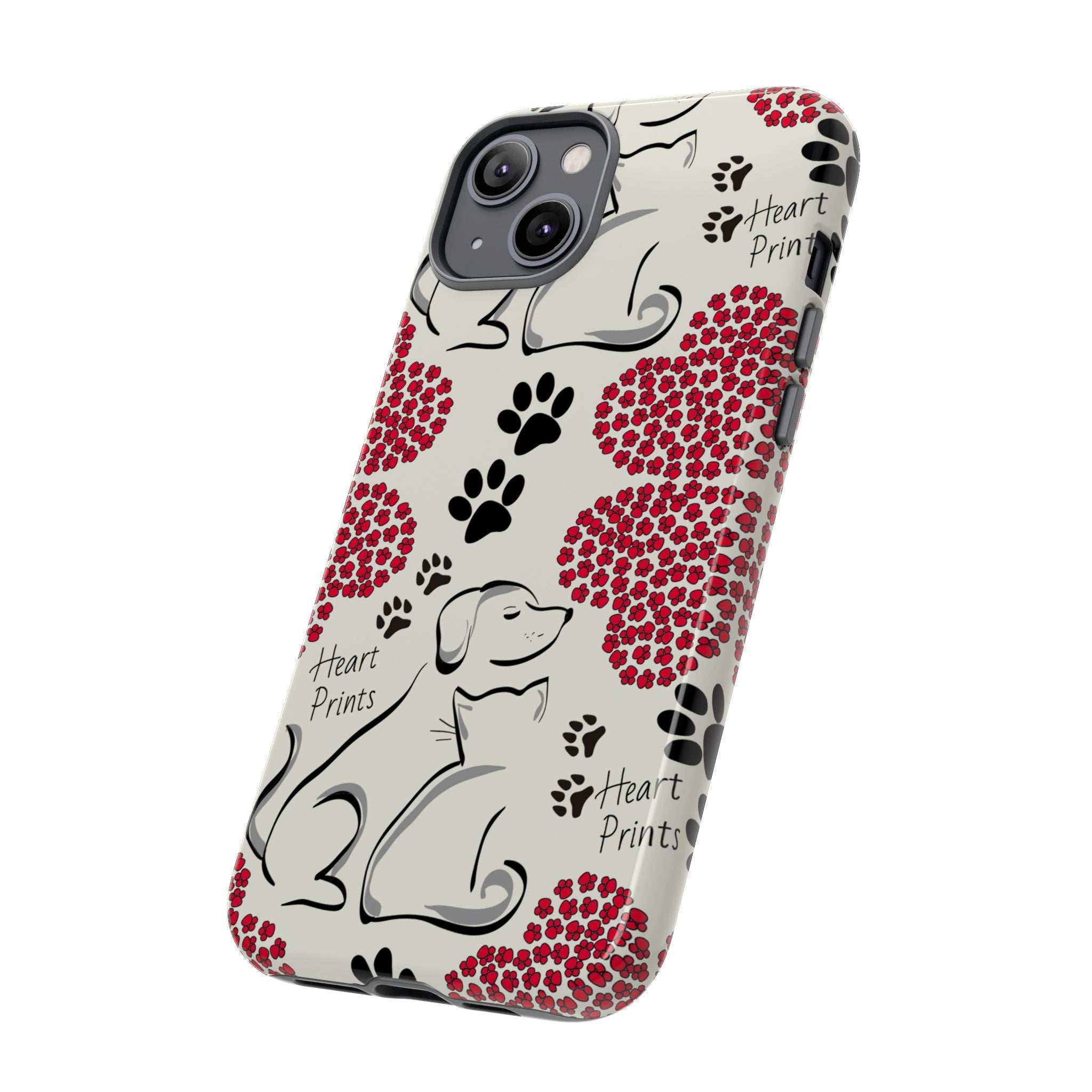 Stylish Phone Case with Heart Prints for Pet Lovers, Dog Lover Gift, Floral Pattern, Customizable Design, Cute Animal Accessories