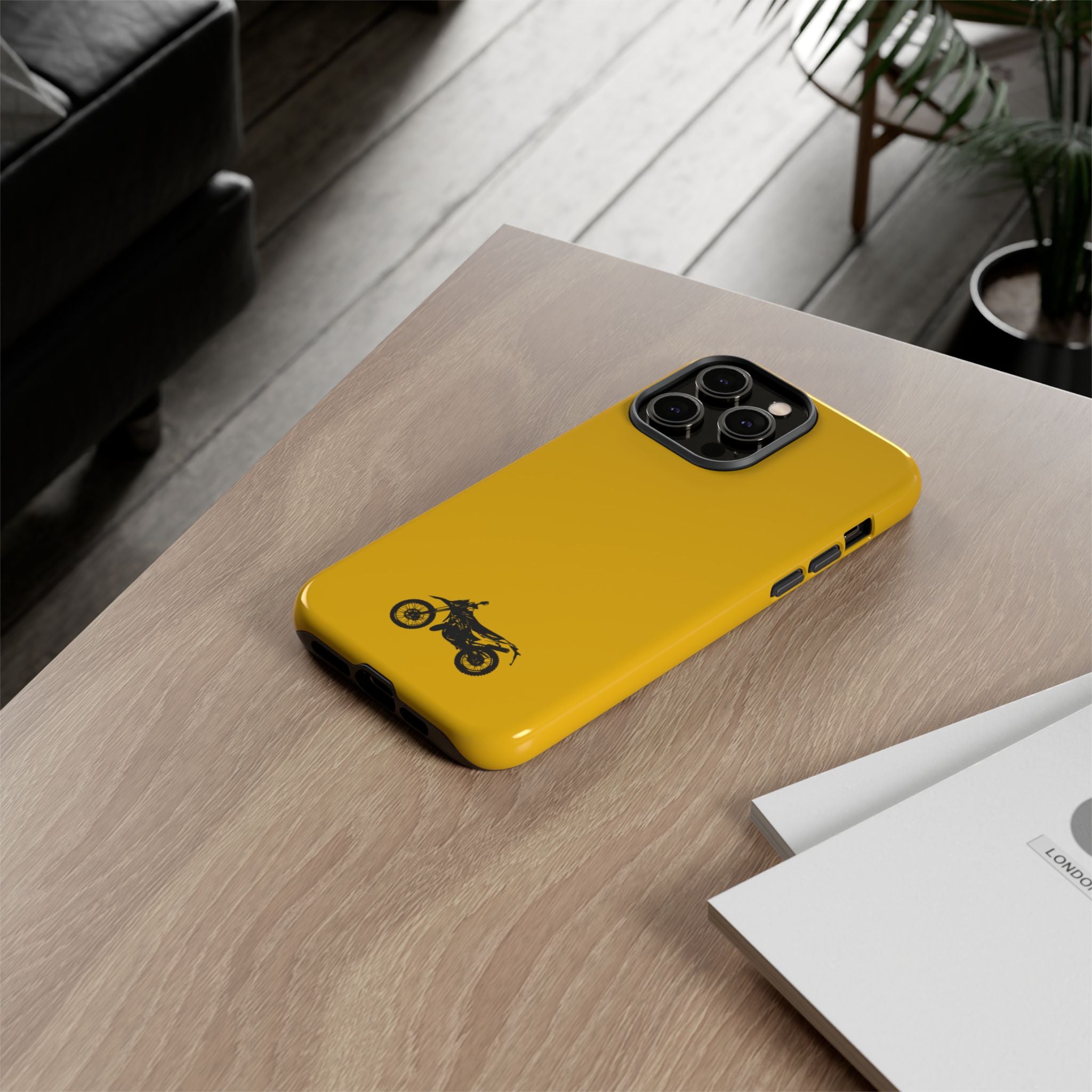 Motorcycle Phone Case, Tough Phone Cover, Gift for Bikers, Durable Tech Accessory, Yellow Motorcycle Design