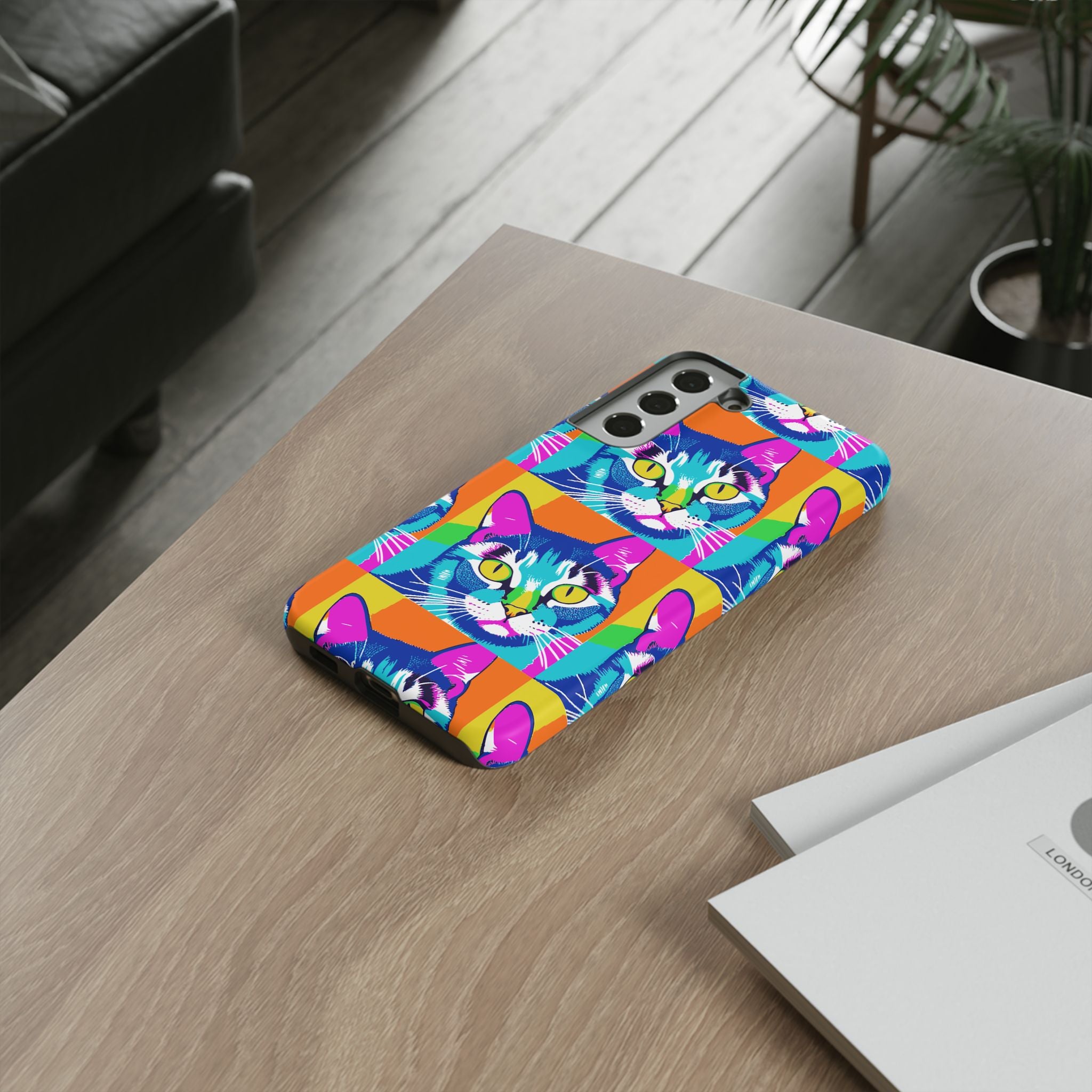 Colorful Cat Phone Case, Vibrant Animal Cover, Unique Pet Lover Gift, Fun Pop Art Style, Trendy Gadget Accessory