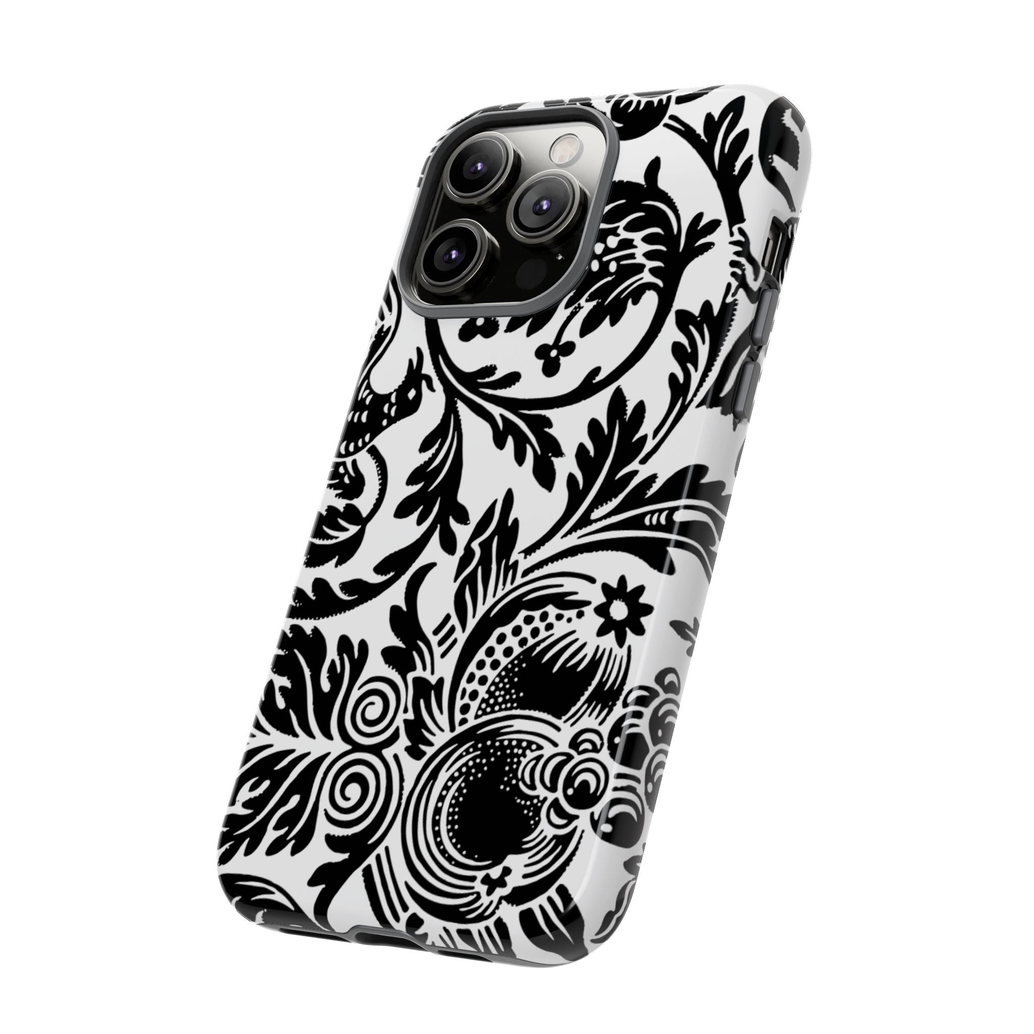 Elegant Black Floral Phone Case, Tough Cases, Stylish Phone Protection, Gift for Her, Floral Design, Trendy Accessories