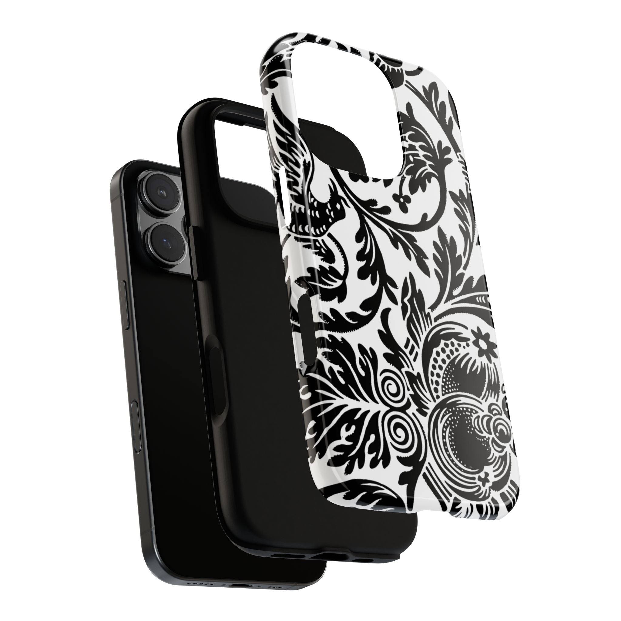 Elegant Black Floral Phone Case, Tough Cases, Stylish Phone Protection, Gift for Her, Floral Design, Trendy Accessories