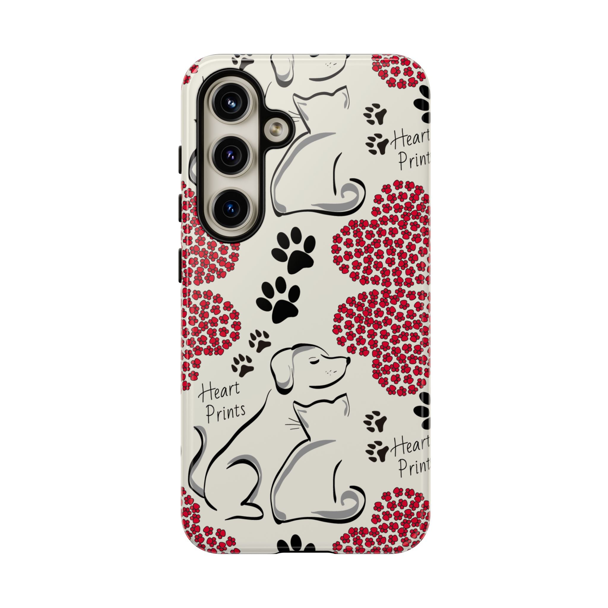 Stylish Phone Case with Heart Prints for Pet Lovers, Dog Lover Gift, Floral Pattern, Customizable Design, Cute Animal Accessories