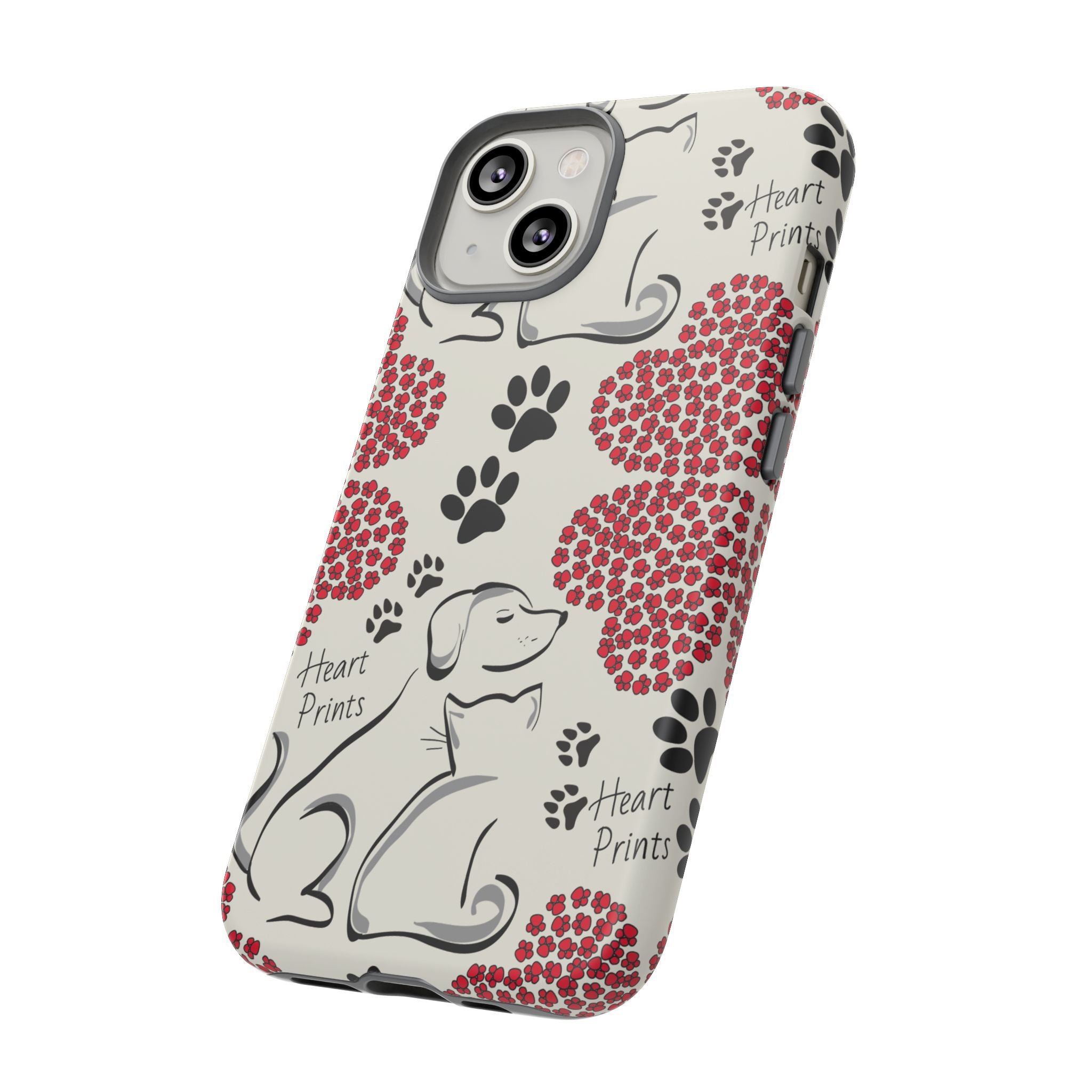 Stylish Phone Case with Heart Prints for Pet Lovers, Dog Lover Gift, Floral Pattern, Customizable Design, Cute Animal Accessories