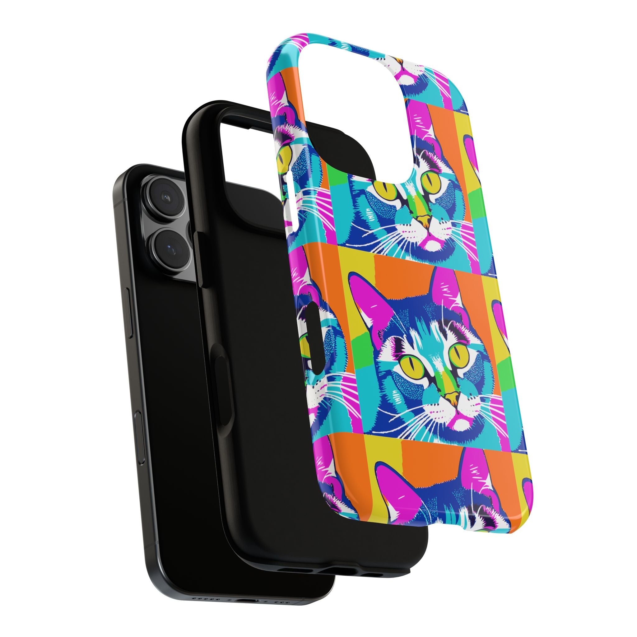 Colorful Cat Phone Case, Vibrant Animal Cover, Unique Pet Lover Gift, Fun Pop Art Style, Trendy Gadget Accessory
