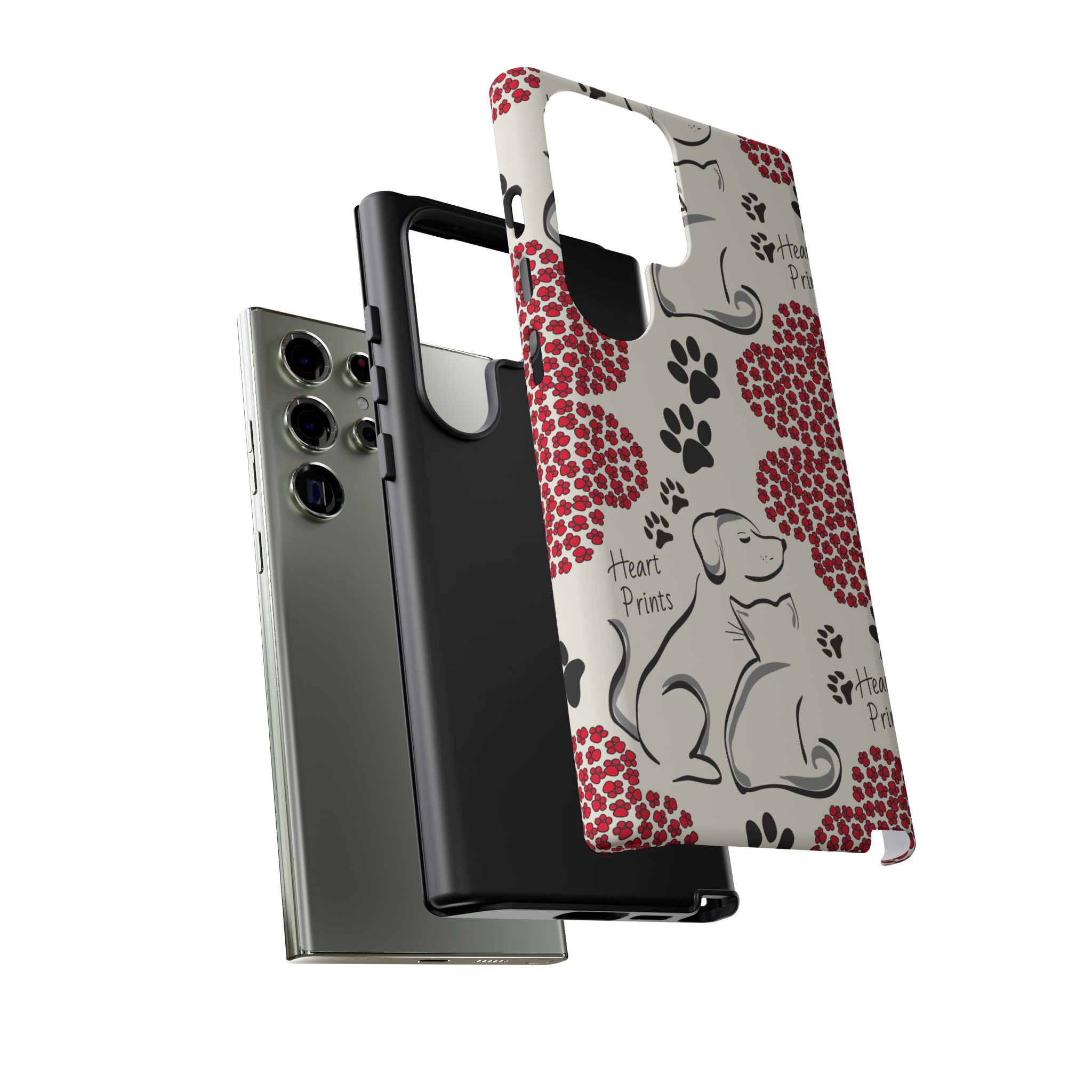 Stylish Phone Case with Heart Prints for Pet Lovers, Dog Lover Gift, Floral Pattern, Customizable Design, Cute Animal Accessories